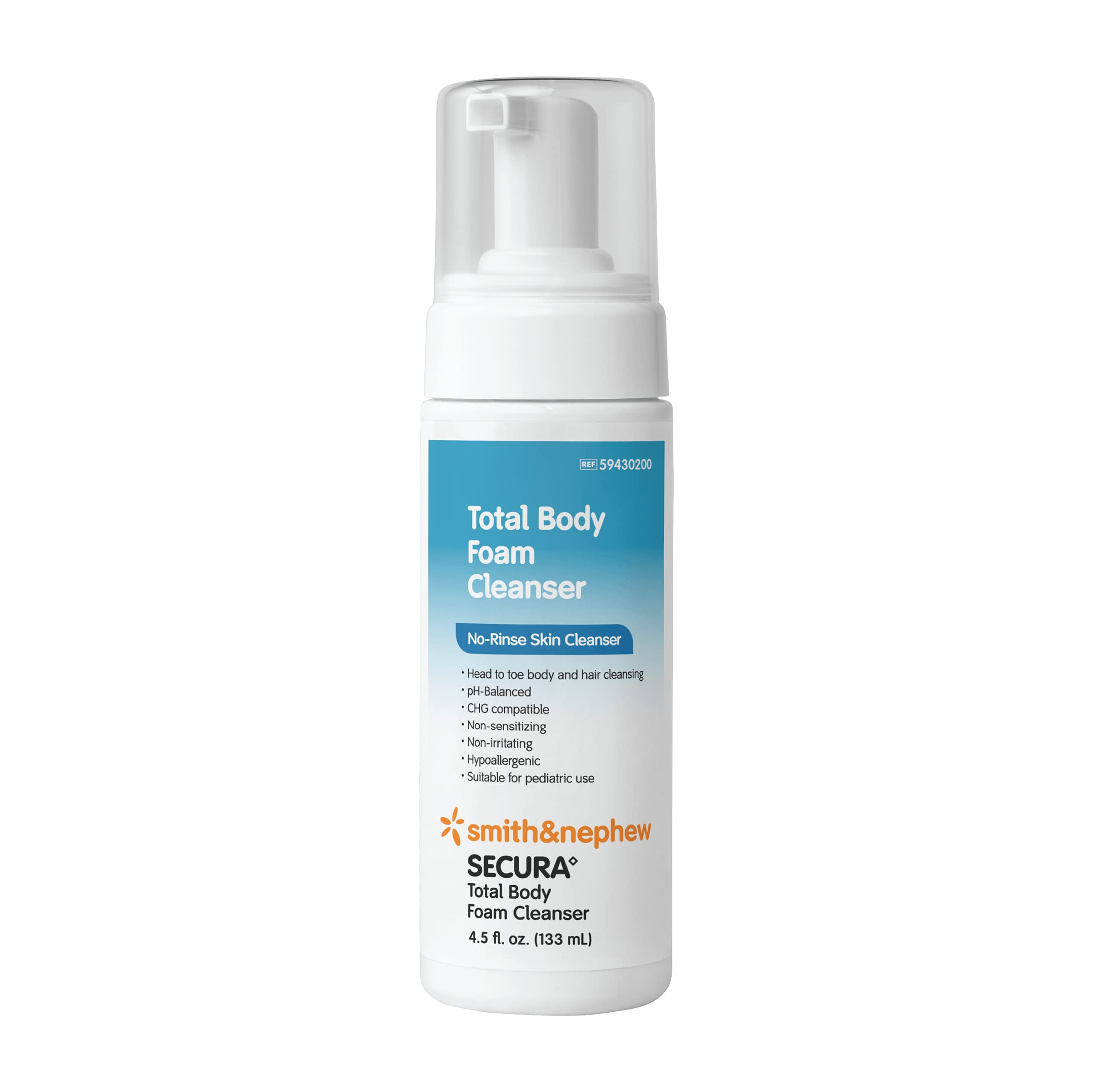 Smith & Nephew SECURA Total Body Foam Cleanser - Waterless Foaming Body Wash for Sensitive Skin, 4.5 oz | Gentle No-Rinse Cleansing for Bedridden Patients & Post-Surgery Care