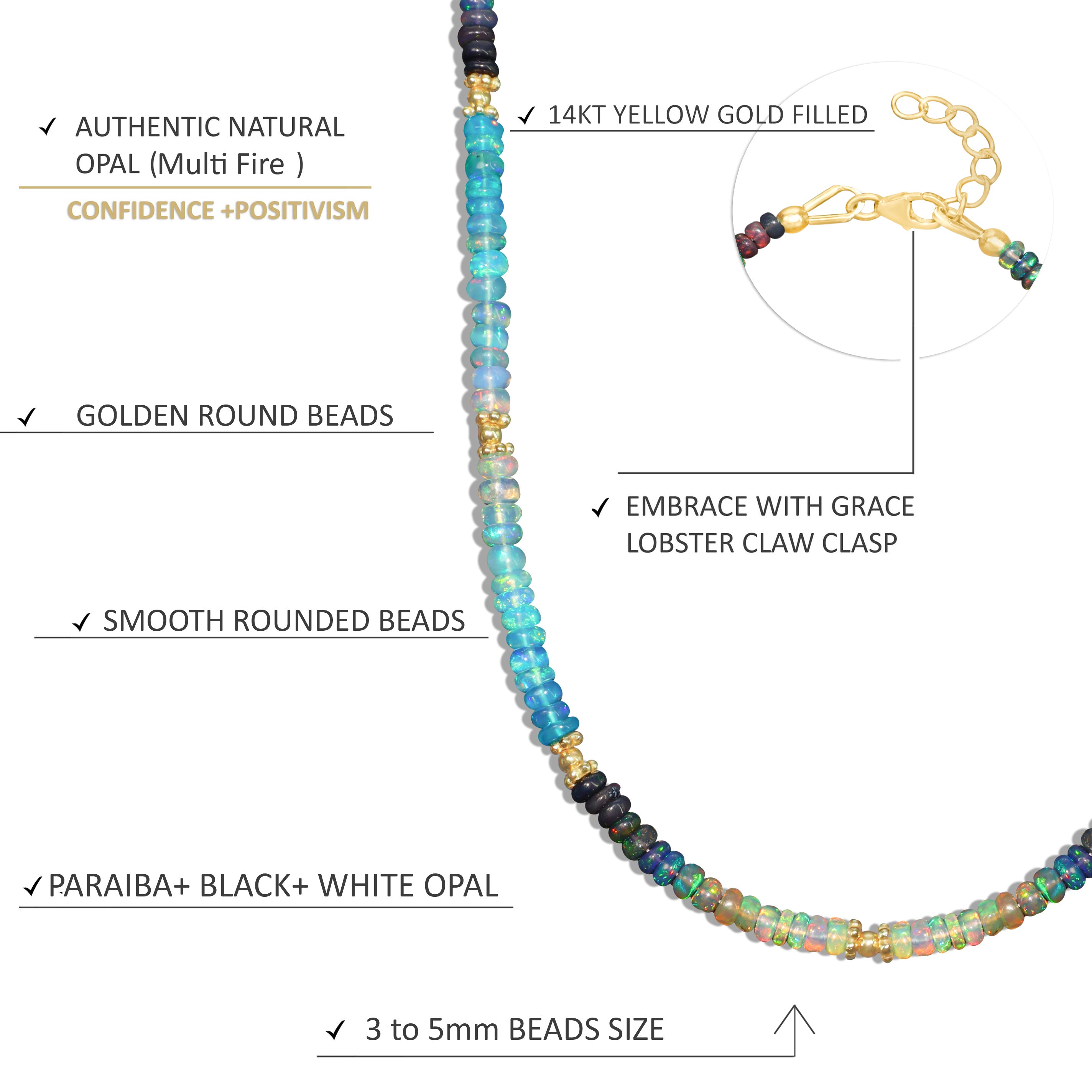 Multi-Shade Beaded Necklace with Natural Paraiba Opal - Elegant Layering Jewelry for Women, Perfect for Boho, Beach & Everyday Wear