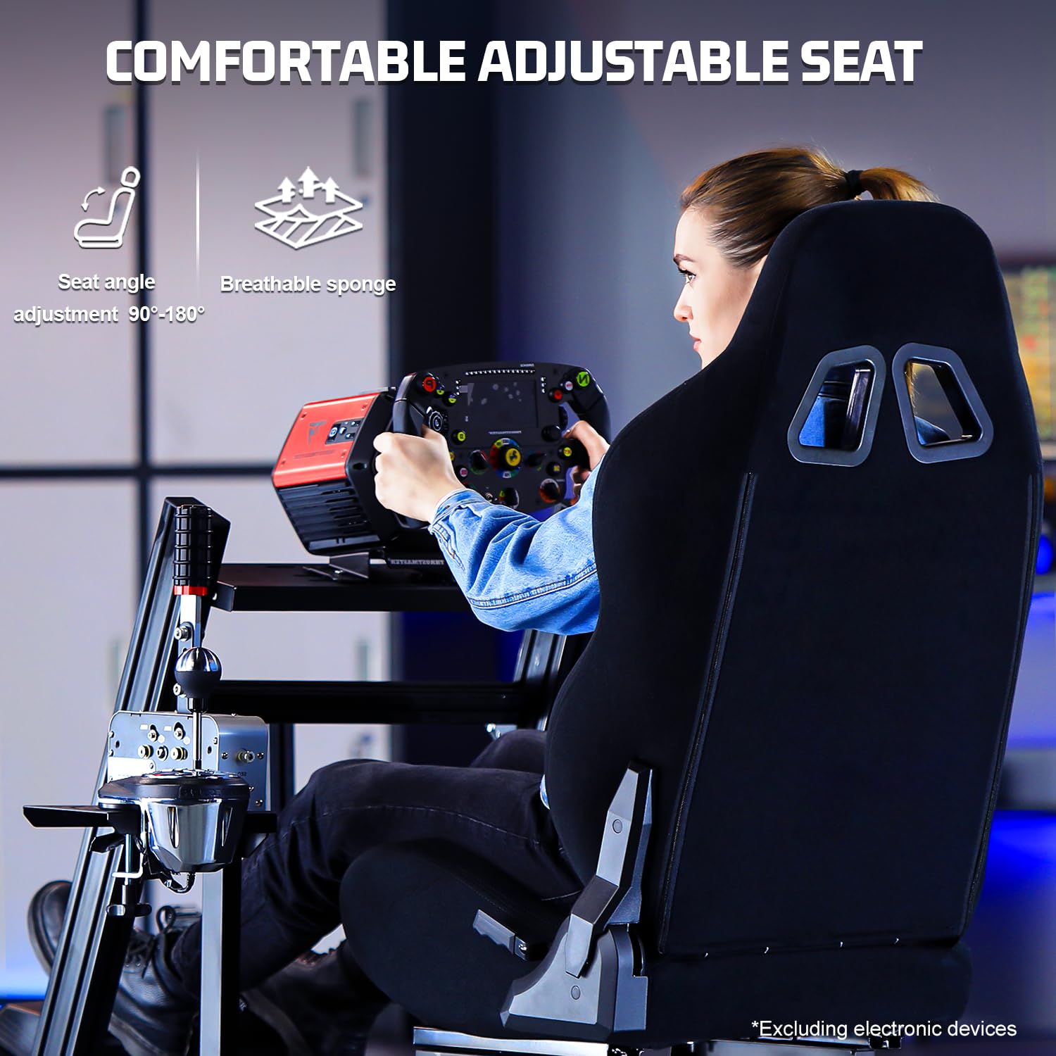 Marada Aluminum Profile Racing Simulator Cockpit with Seat - Fully Adjustable Frame for Thrustmaster, Fanatec, Moza & Logitech G29/GPro (8040 Series) | Perfect for Home Gaming, Esports Training & Professional Simulation | Steering Wheel/Pedals/Handbrake Not Included