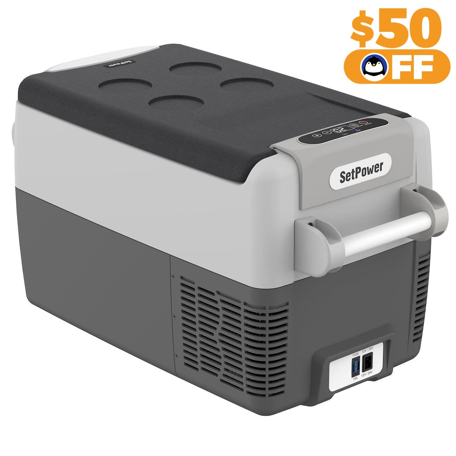Setpower AJ30 12V Portable Car Refrigerator - 32Qt Compact Freezer for Semi Truck & Heavy Duty Vehicles - Perfect for Road Trips, Camping & RV Travel