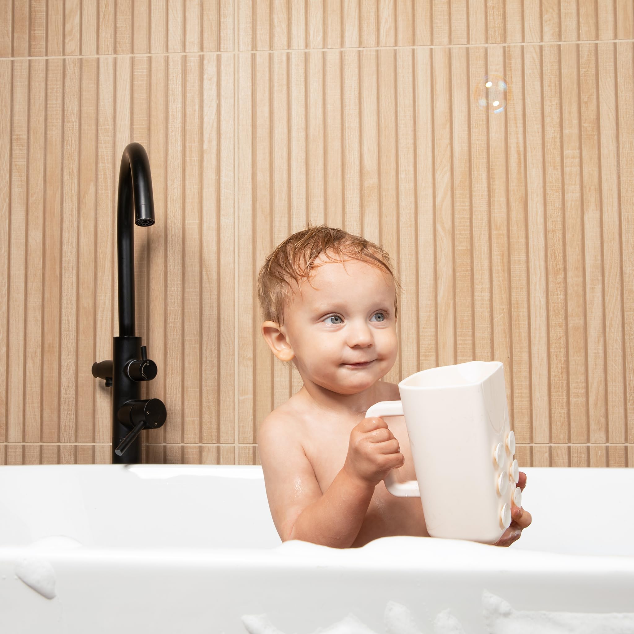 BPA Free Baby Bath Cup with Suction - 100% Food Grade Silicone Rinse Cup for Toddlers | Non-Slip Design Sticks to Tiles | Drain Water Upside Down | Perfect Bath Time Learning Tool for Kids | Keeps Tub Area Clutter-Free | Ideal for Baby Bathing, Hair Washing & Playtime
