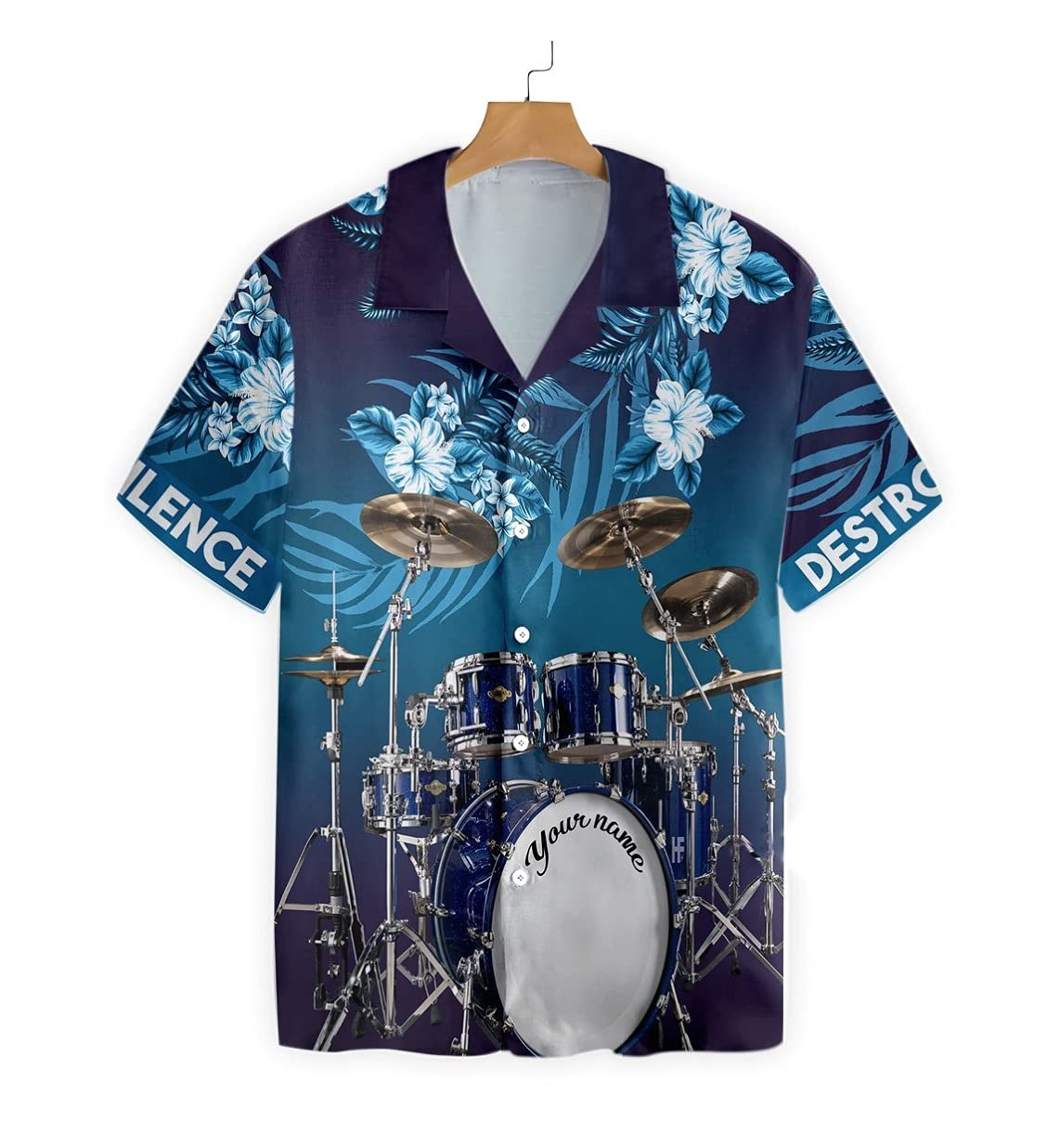 HYPERFAVOR Men's Drummer Hawaiian Shirt - Custom Printed Music Lover Aloha Shirt | Unique Gift for Drummers & Musicians | Perfect for Beach Parties, Concerts & Casual Wear