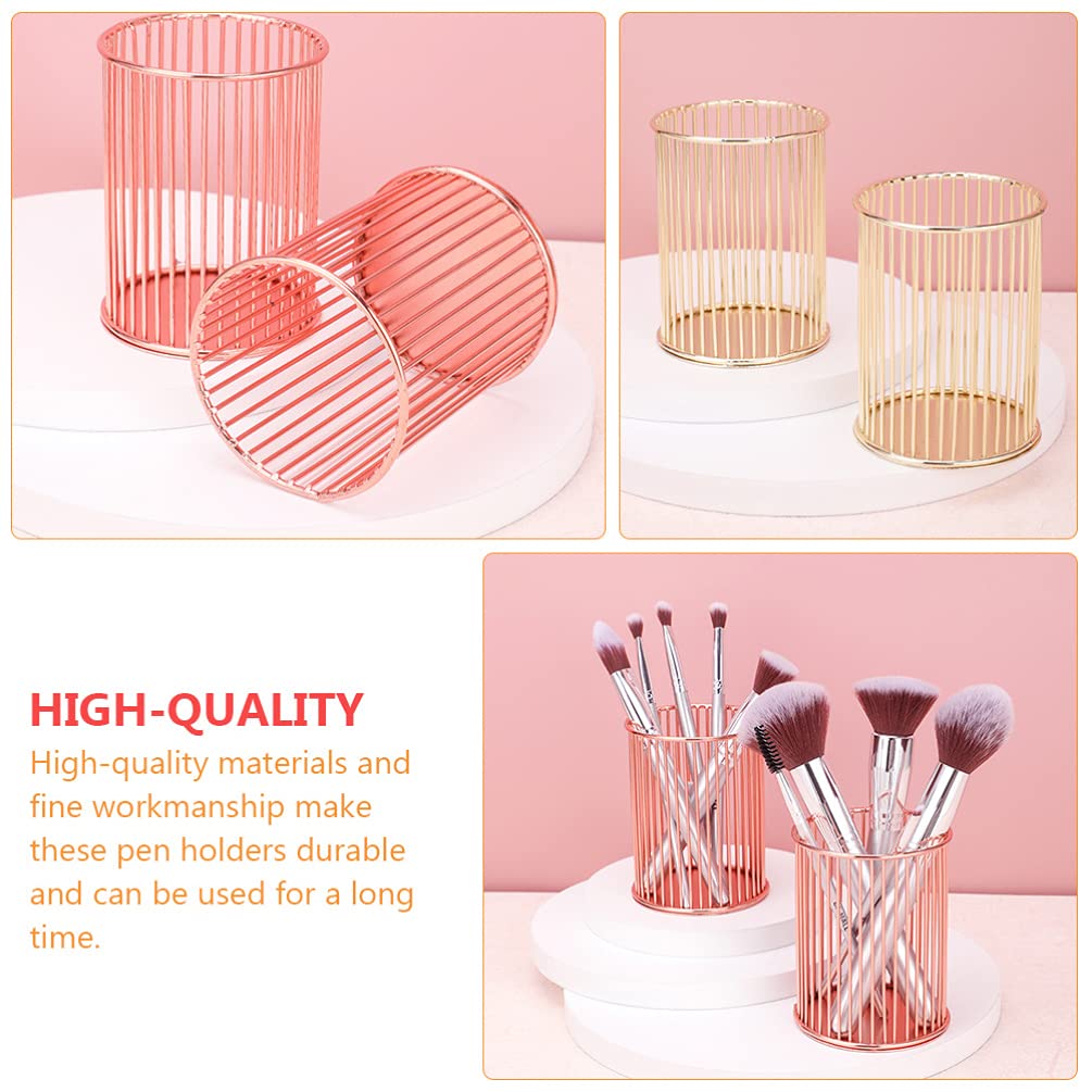 2-Pack Gold Iron Wire Pen Holder & Makeup Brush Organizer - Stylish Mesh Desk Organizer for Office, Home, or Vanity - Perfect for Pens, Styluses, Cosmetics & Art Supplies