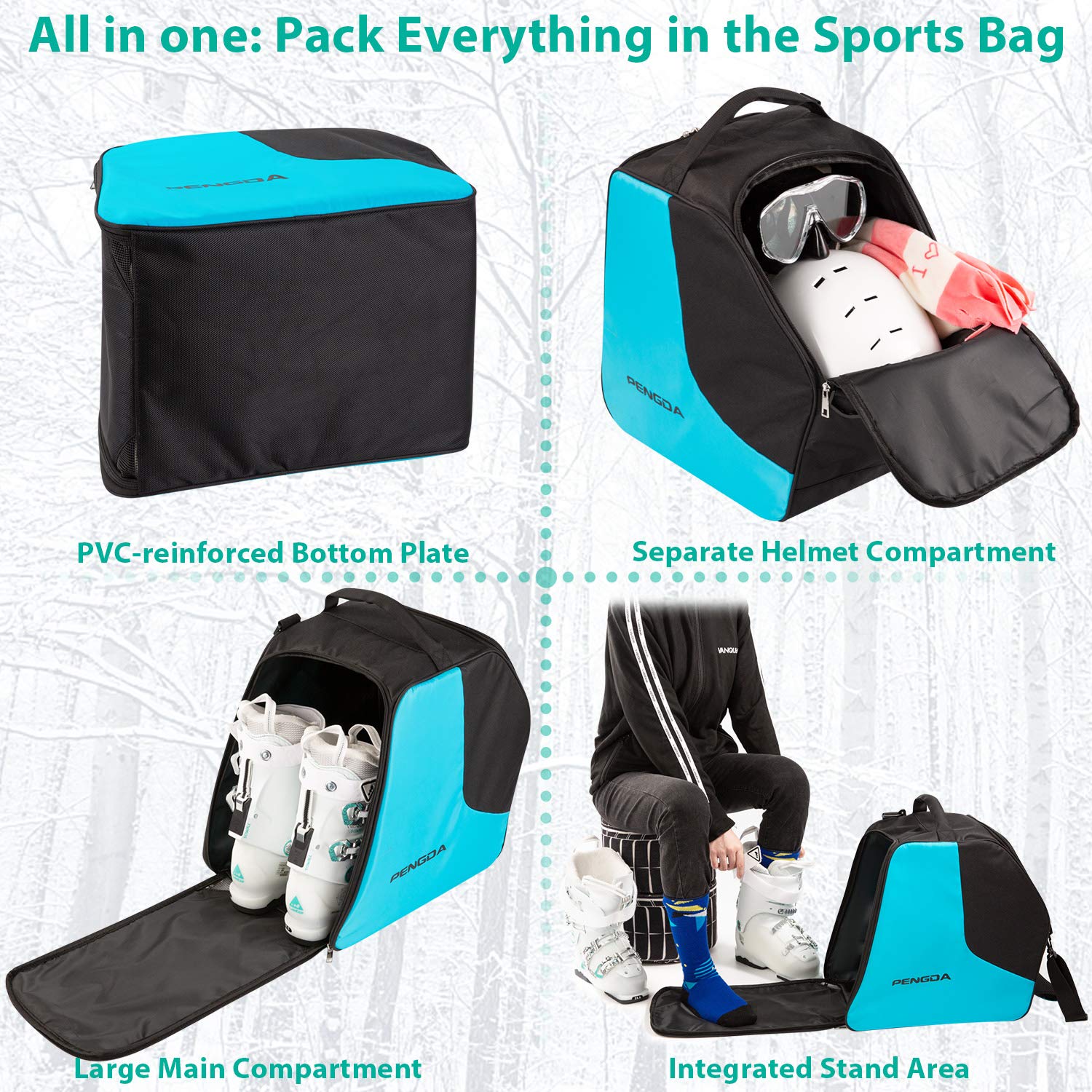 Waterproof Ski Boot Bag for Kids & Adults - Travel Snowboard Boot Bag with Separate Dry & Wet Compartments for Boots, Helmet, Goggles & Ski Gear - Perfect for Ski Trips & Winter Sports Storage