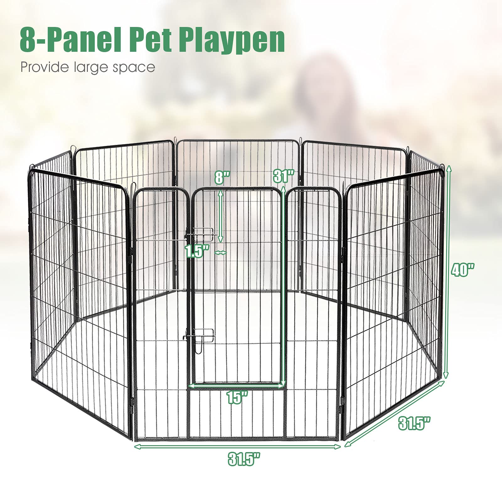 Foldable Metal Dog Playpen - 8 Panel 48/40 Inch Tall Pet Exercise Pen with Door for Puppy, Cat, Rabbit & Small Animals - Indoor & Outdoor Pet Fence for Home, Yard, Travel & Training