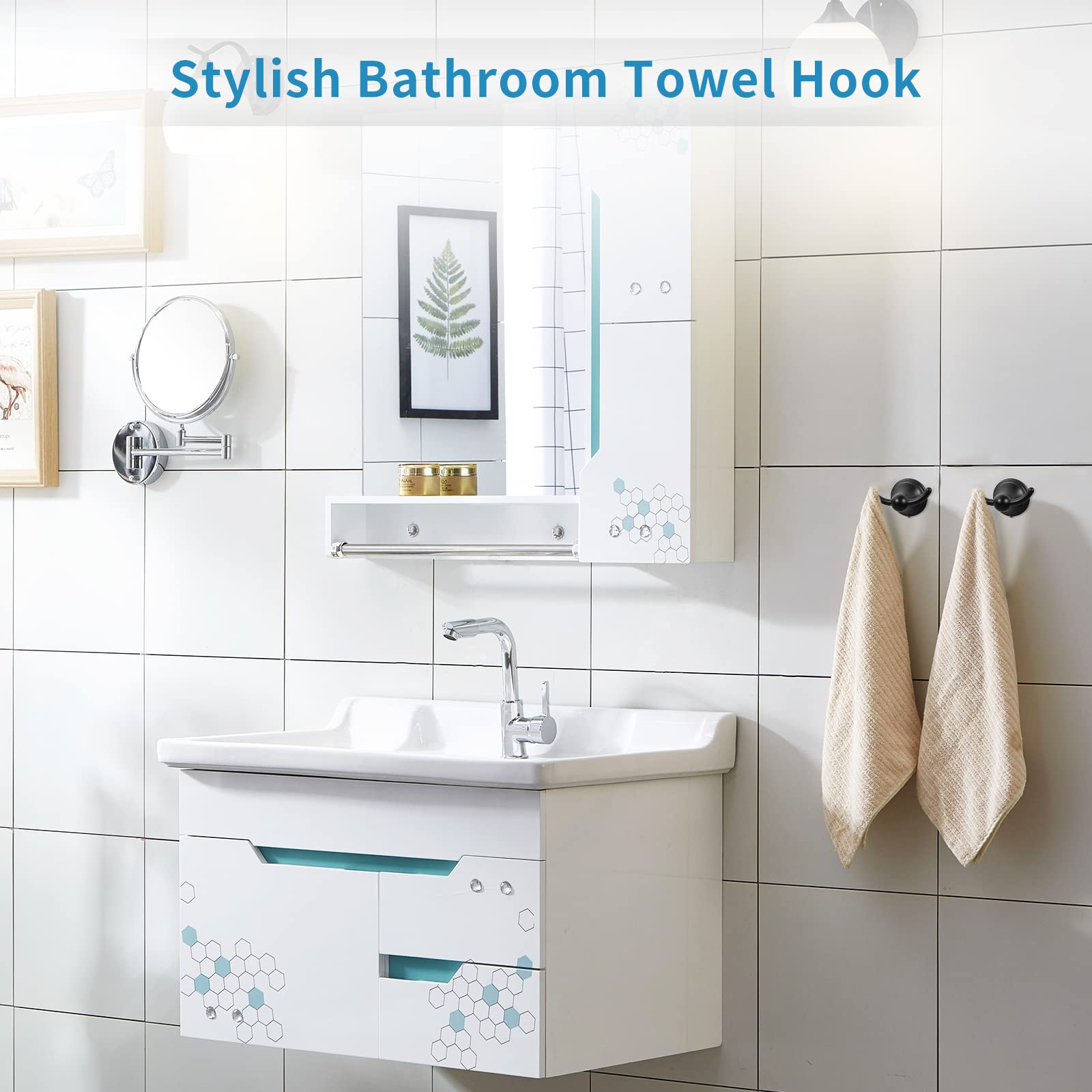 Premium Matte Black Wall Mounted Towel Hooks (6-Pack) - Heavy Duty Bathroom Towel Hangers for Robes & Towels - Rustproof Bathroom Accessories for Home, Gym, Spa & Hotel Use