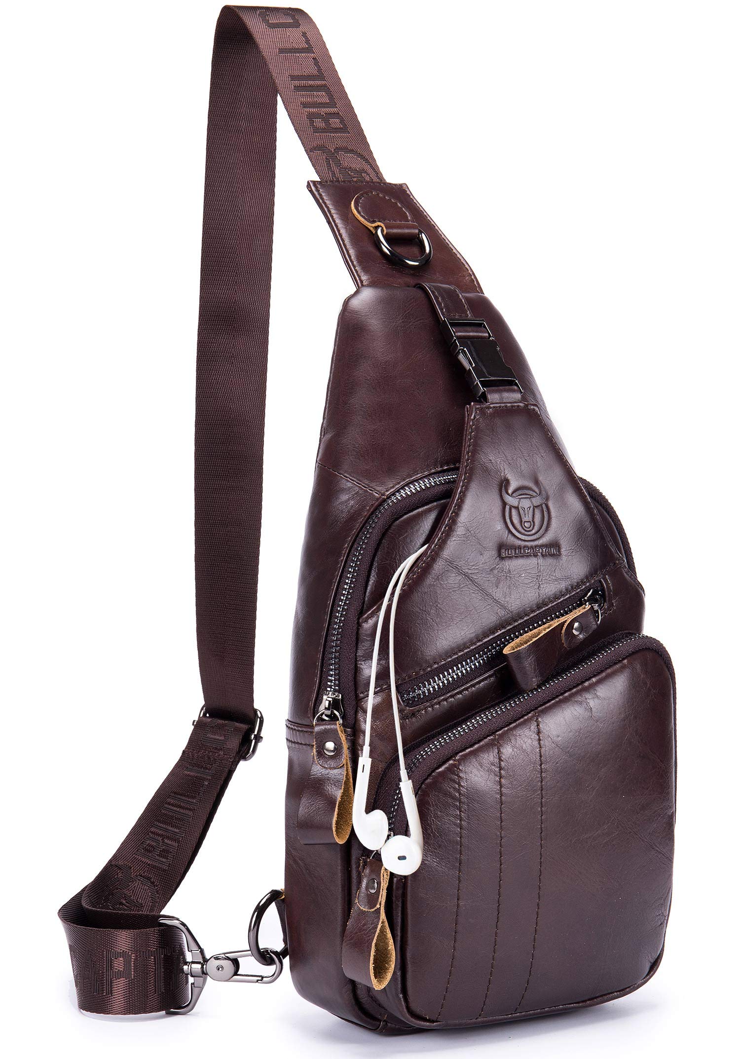Men's Leather Crossbody Sling Bag - Casual Chest Shoulder Bag for Travel, Hiking & Everyday Use | Durable Daypack Backpack for Outdoor Adventures & Daily Commute