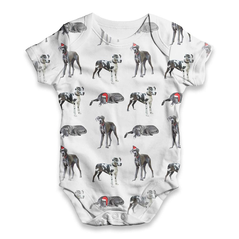 TWISTED ENVY Baby Romper with Great Danes & Santa Hats Pattern - Cute Christmas Outfit for Infants & Toddlers - Perfect for Holiday Photos, Family Gatherings & Festive Celebrations