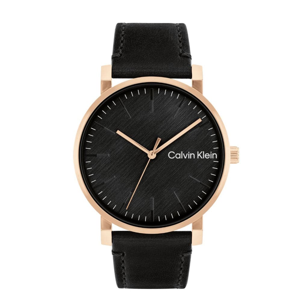Calvin Klein Men's Black Dial Leather Strap Watch 25200318 - Stylish Dress Watch for Business & Formal Occasions