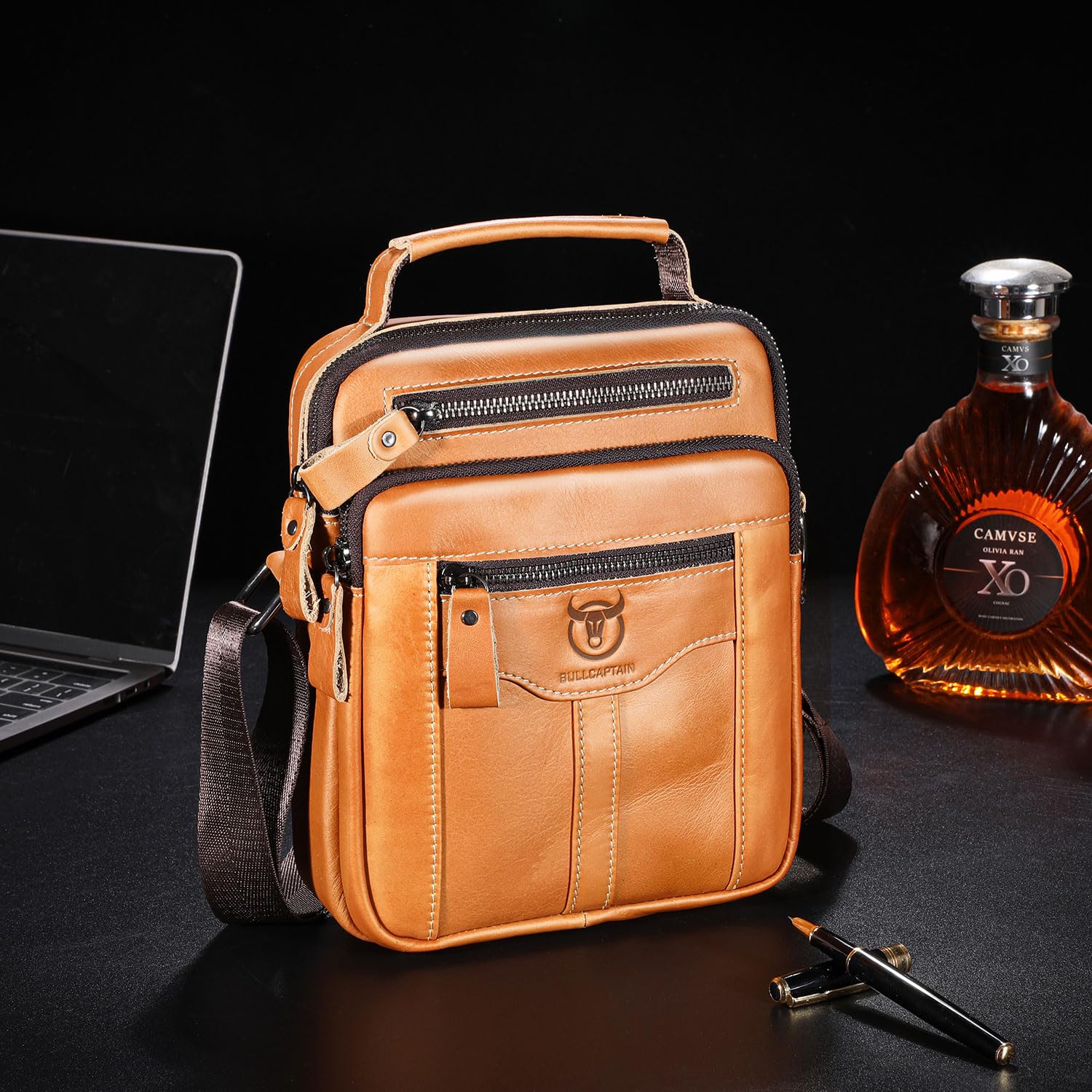 **Men's Vintage Leather Crossbody Bag - Casual Shoulder Messenger Bag with Multiple Pockets for Travel, Work & Everyday Use**