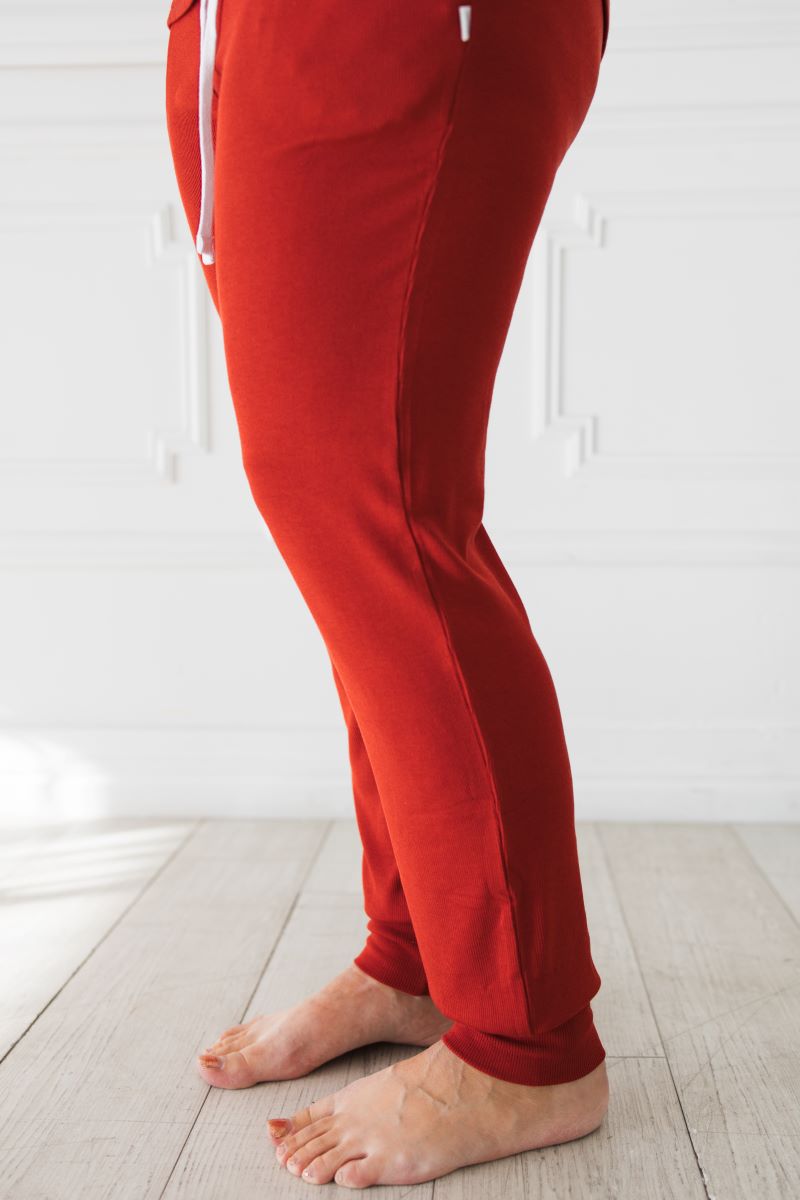 Women's Cranberry Ribbed Modal Jersey Joggers - Soft Lounge Pants for Yoga, Running & Home Comfort