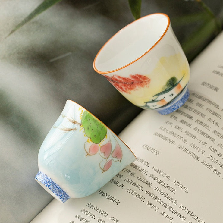 Hand-Painted White Porcelain Tasting Cups - 50ml Flower Fairy Design, Dehua Ceramic Tea Cups for Chinese Tea Ceremony & Home Decor