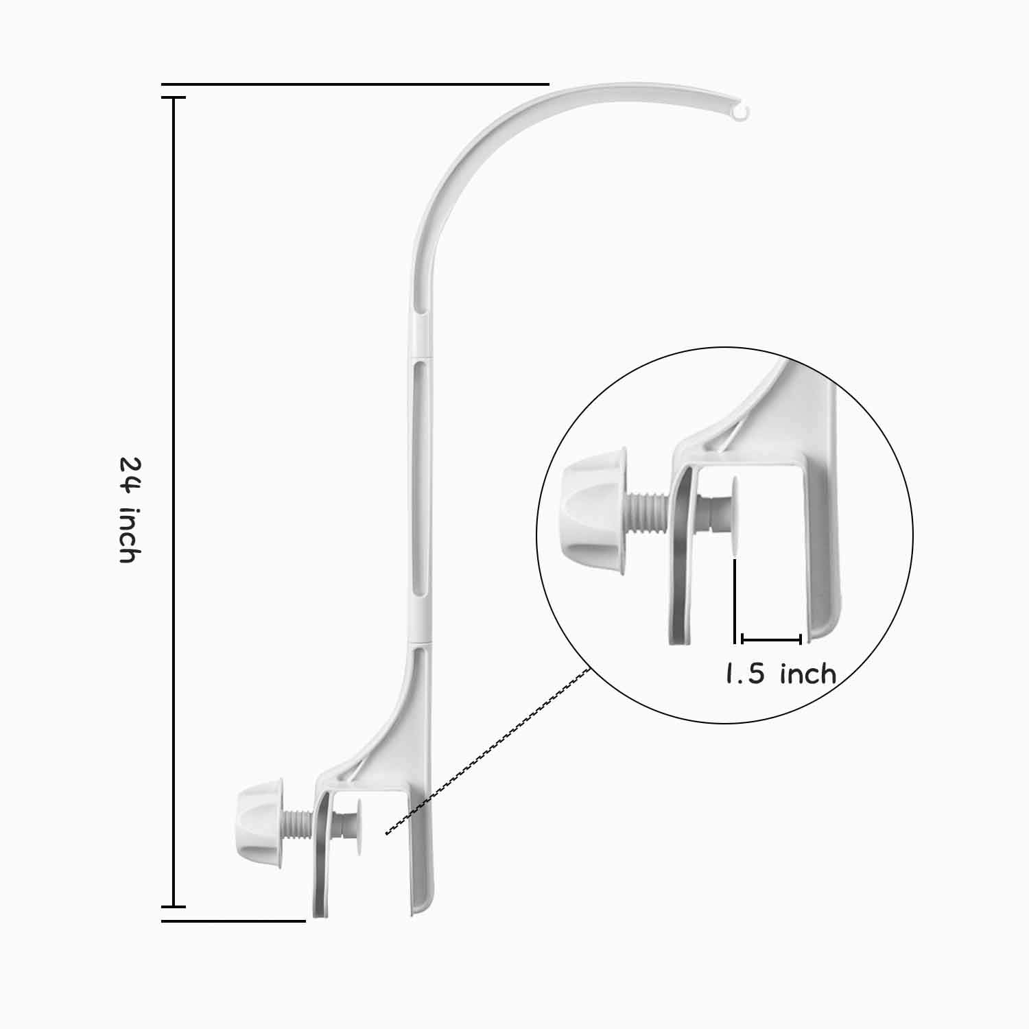 24 Inch White Baby Crib Mobile Arm with Music Box - Adjustable Clamp Holder for Bassinet & Nursery Decor | Perfect for Newborn Gifts & Bedroom Lullabies
