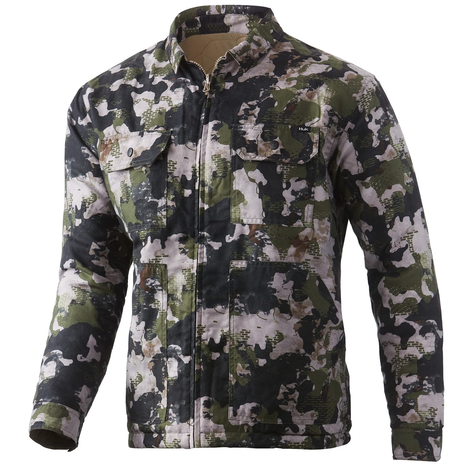 HUK Men's Ballast Quilted Reversible Water Resistant Jacket - Lightweight Outdoor Fishing & Hunting Coat for Cold Weather Protection
