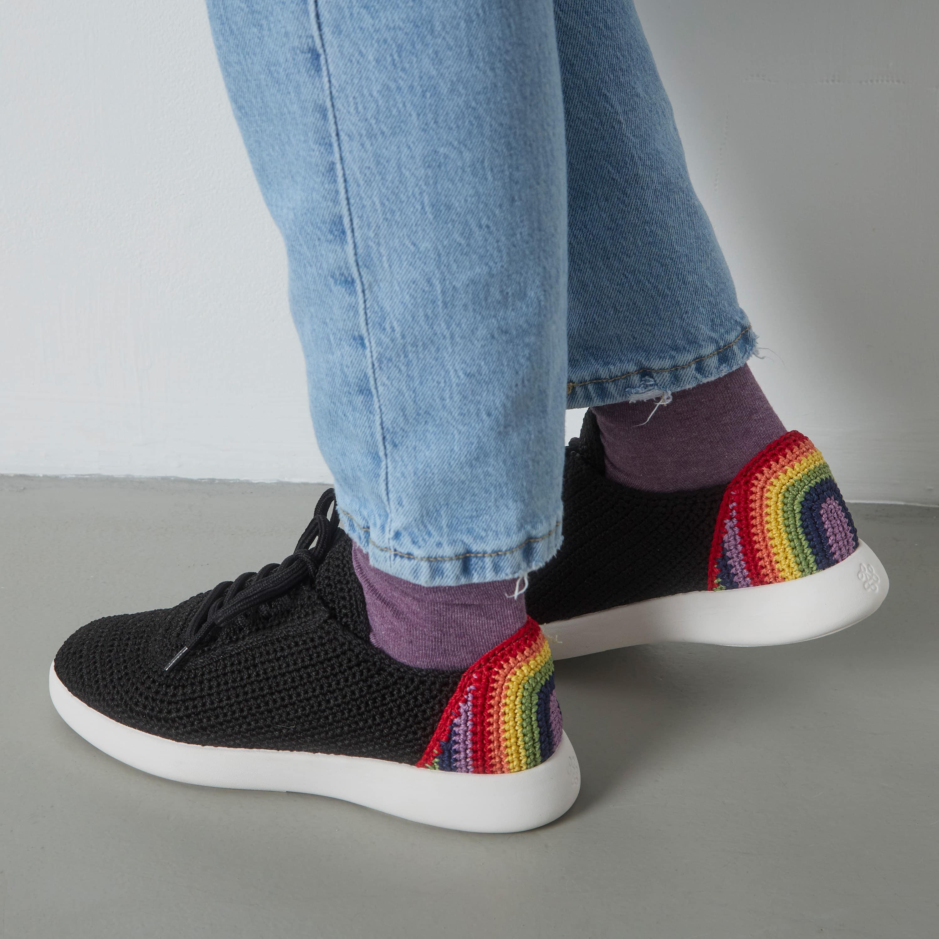 Asha Sneakers - Hand Crochet Women's Casual Shoes in Black Rainbow Colors | Perfect for Summer, Beach, and Boho Fashion Outfits