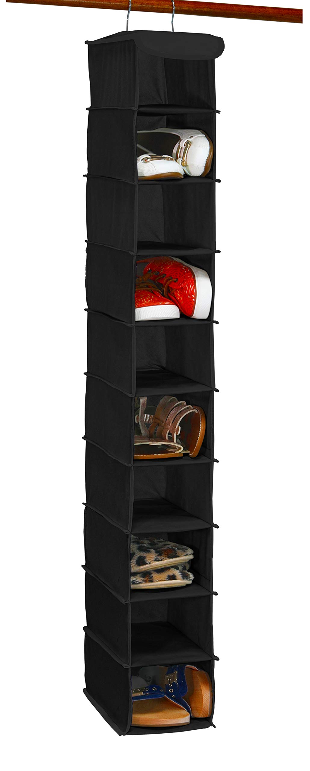 Simple Houseware 10-Tier Hanging Closet Shoe Organizer for Storage - Space Saving Black Fabric Shoe Rack - Perfect for Bedroom, Closet, Dorm & Entryway Organization