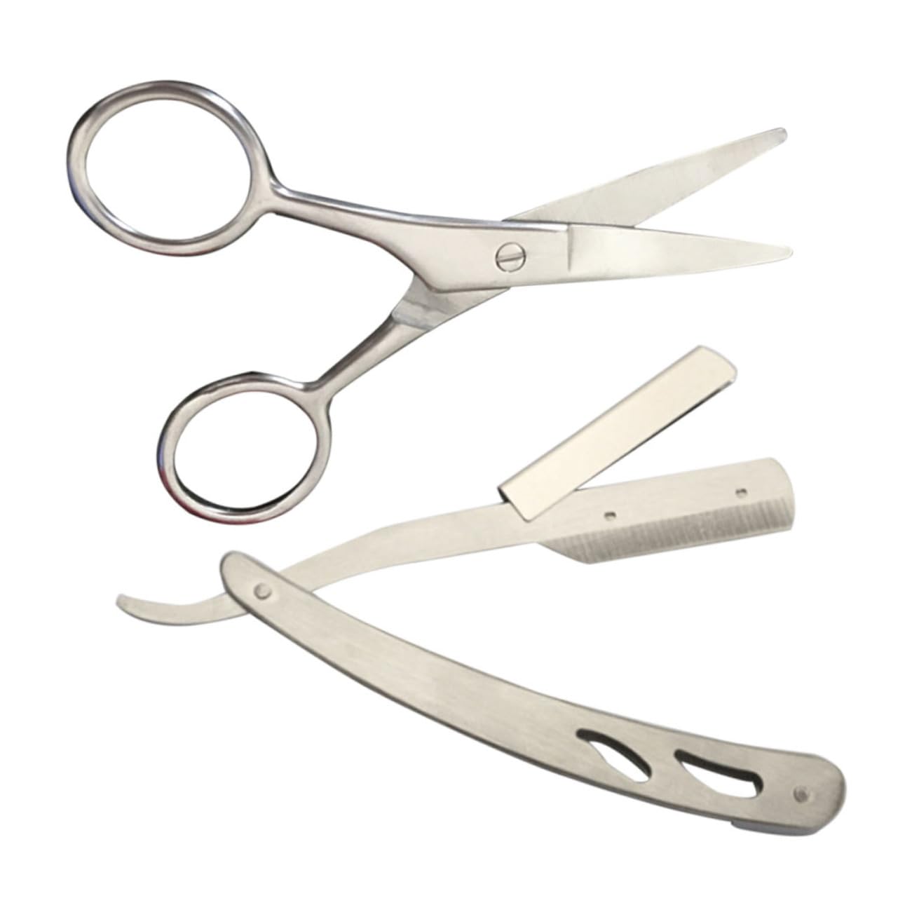 FOMIYES Professional Barber Shaving Kit - 2-Piece Stainless Steel Razor & Mustache Scissors Set - Manual Beard Trimmer for Men - Perfect for Travel, Home & Grooming Gifts