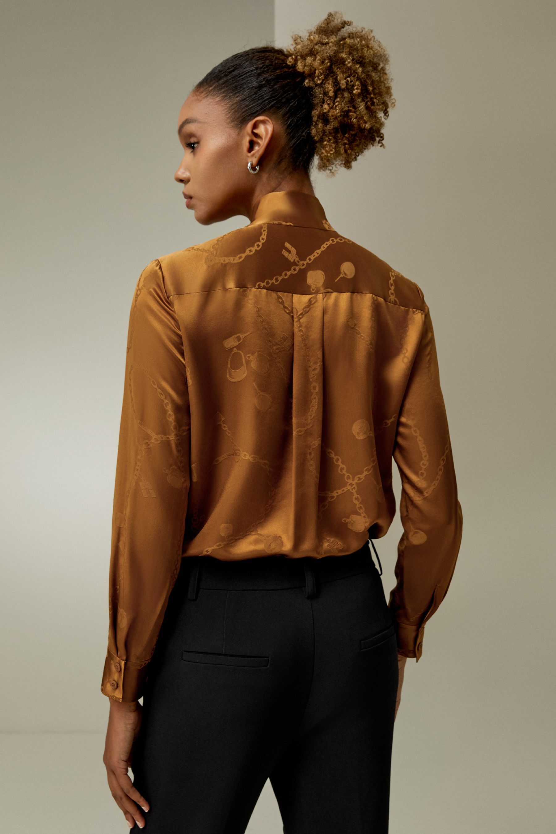 Elegant Jacquard Wave Silk Blouse with Bow Tie - Women's Fashion Blouse for Office, Party & Special Occasions