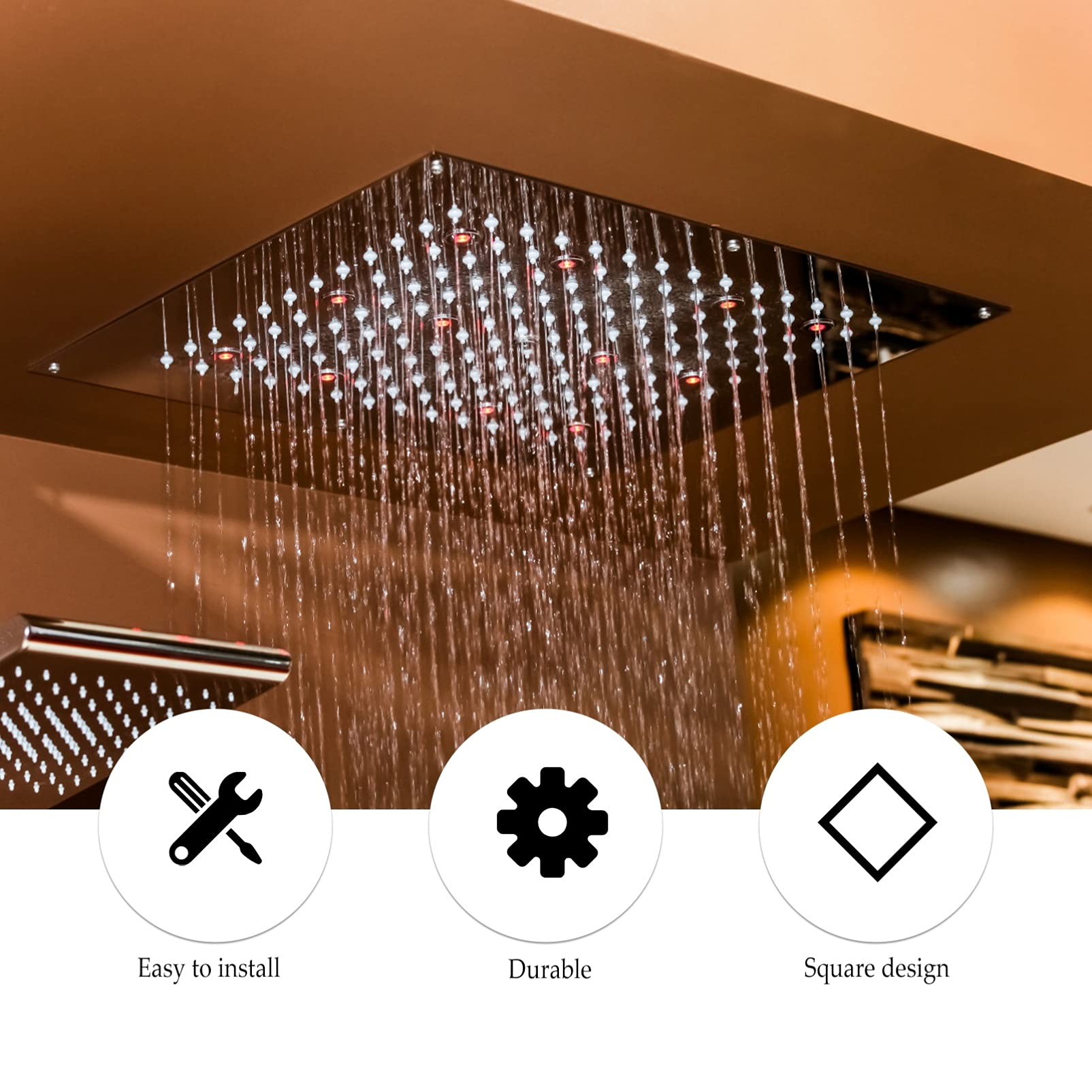 1PC High Pressure Rainfall Shower Head with 6 Spray Modes - Adjustable Bathroom Shower Nozzle for Relaxing Spa Experience - Perfect for Master Bath, Guest Bath & RV Showers