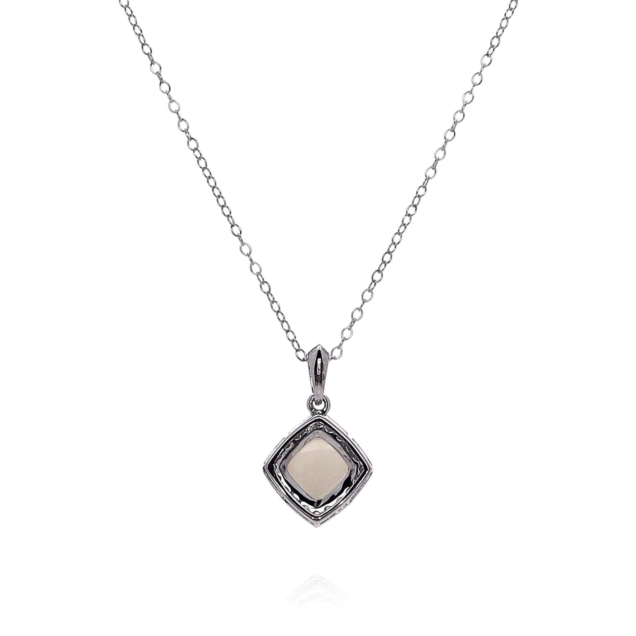 14K White Gold Cushion Cut Opal and Diamond Halo Pendant Necklace for Women - Elegant Jewelry Gift for Anniversary, Birthday & Special Occasions