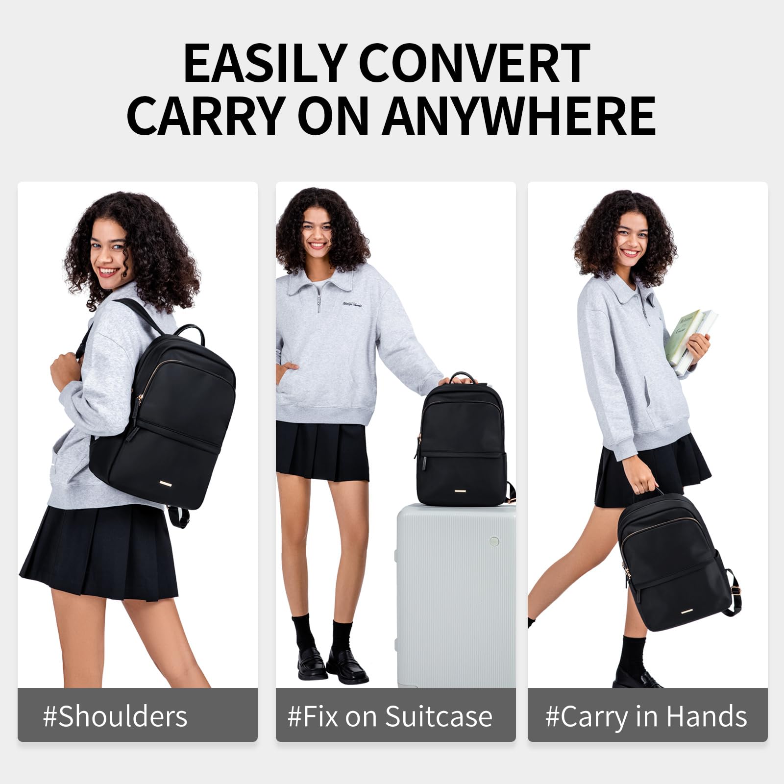 Slim Laptop Backpack for Women - 15.6 Inch Notebook Bag for Work, Travel & College (Black)