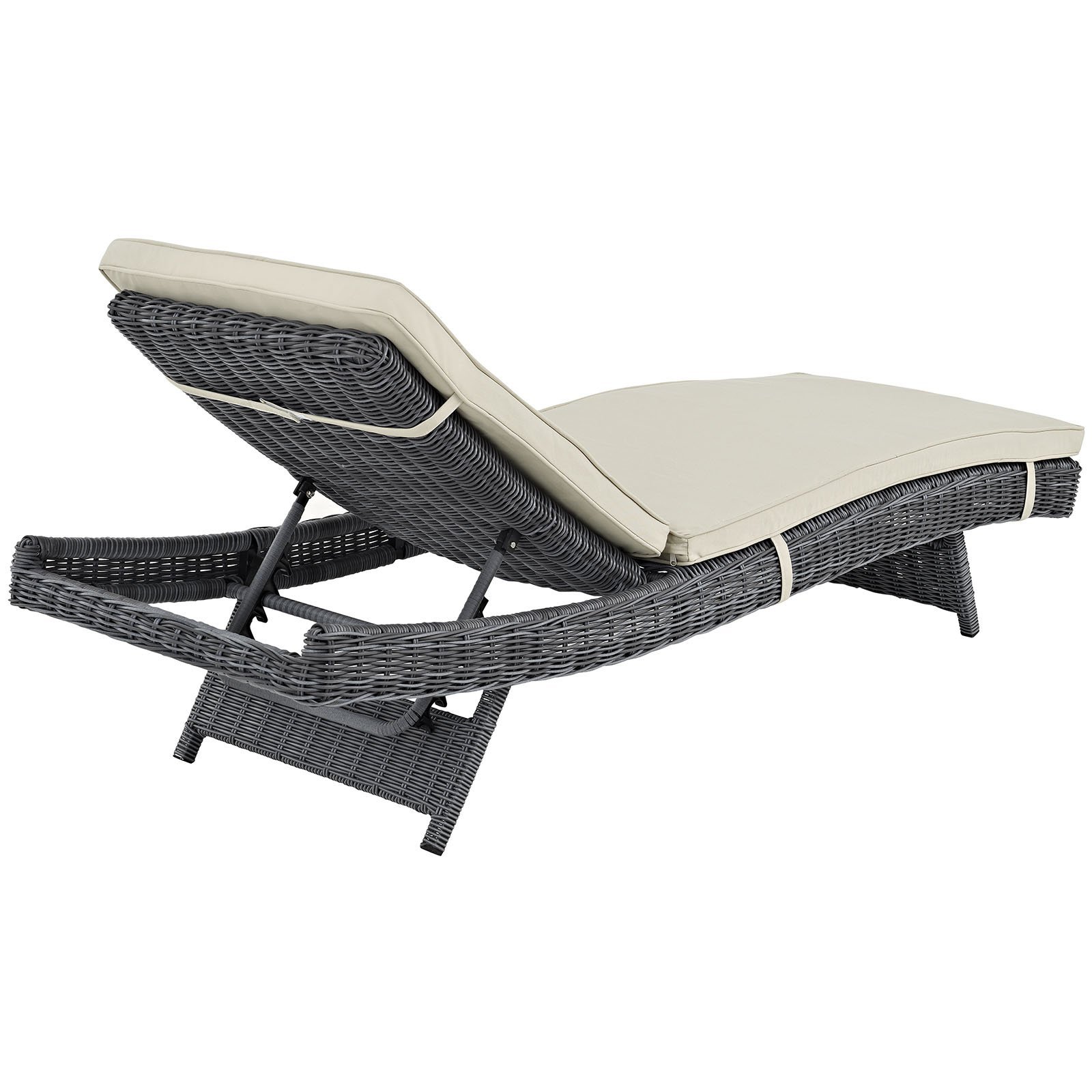 Modway Summon Wicker Rattan Chaise Lounge Chair - Outdoor Patio Furniture with Sunbrella® Fabric in Canvas Tuscan - Perfect for Poolside, Garden & Backyard Relaxation