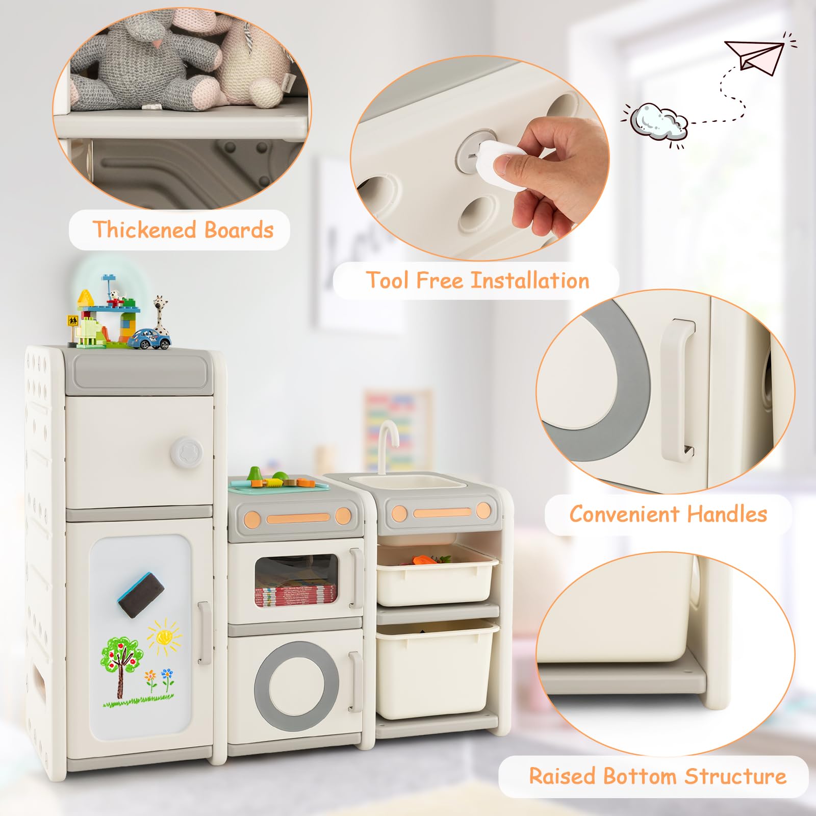 Costzon Kids Toy Storage Organizer with Removable Drawers & Magnetic Whiteboard - Montessori Toy Shelf for Toddlers, Book Storage Cabinet for Playroom, Bedroom, Nursery - Perfect for Organizing Toys, Books & Art Supplies