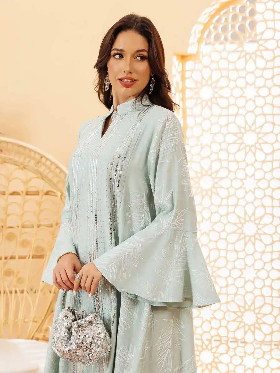 Elegant Eid Dress with Sequins Embroidery - Flowy Caftan Kaftan Dress for Women #25419 | Perfect for Eid Celebrations, Weddings & Special Occasions