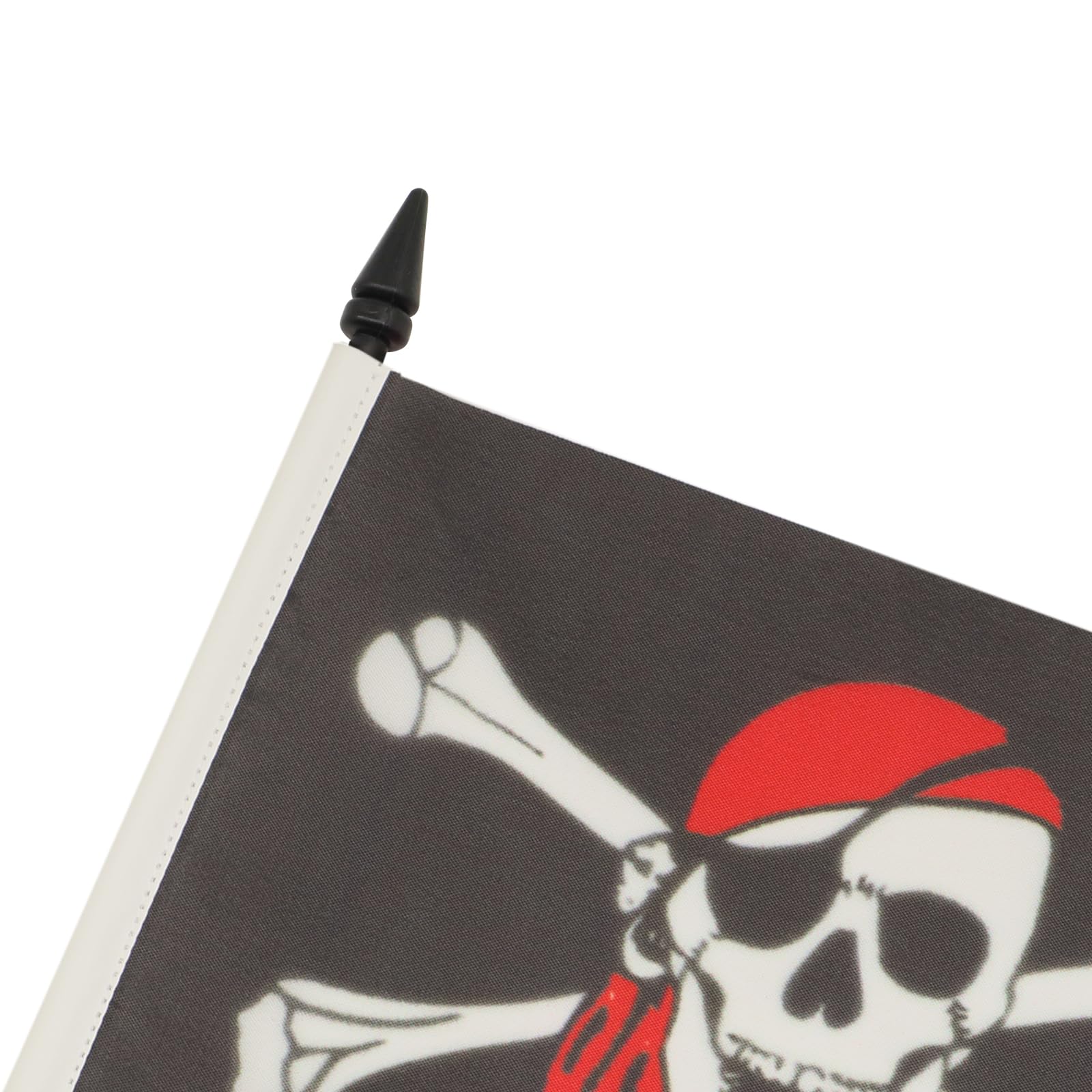 Jolly Roger Pirate Red Bandana Table Flag 5'' x 8'' (21 x 14 cm) with Black Plastic Stick & Base - AZ FLAG - Perfect for Pirate Themed Parties, Office Decor & Nautical Events