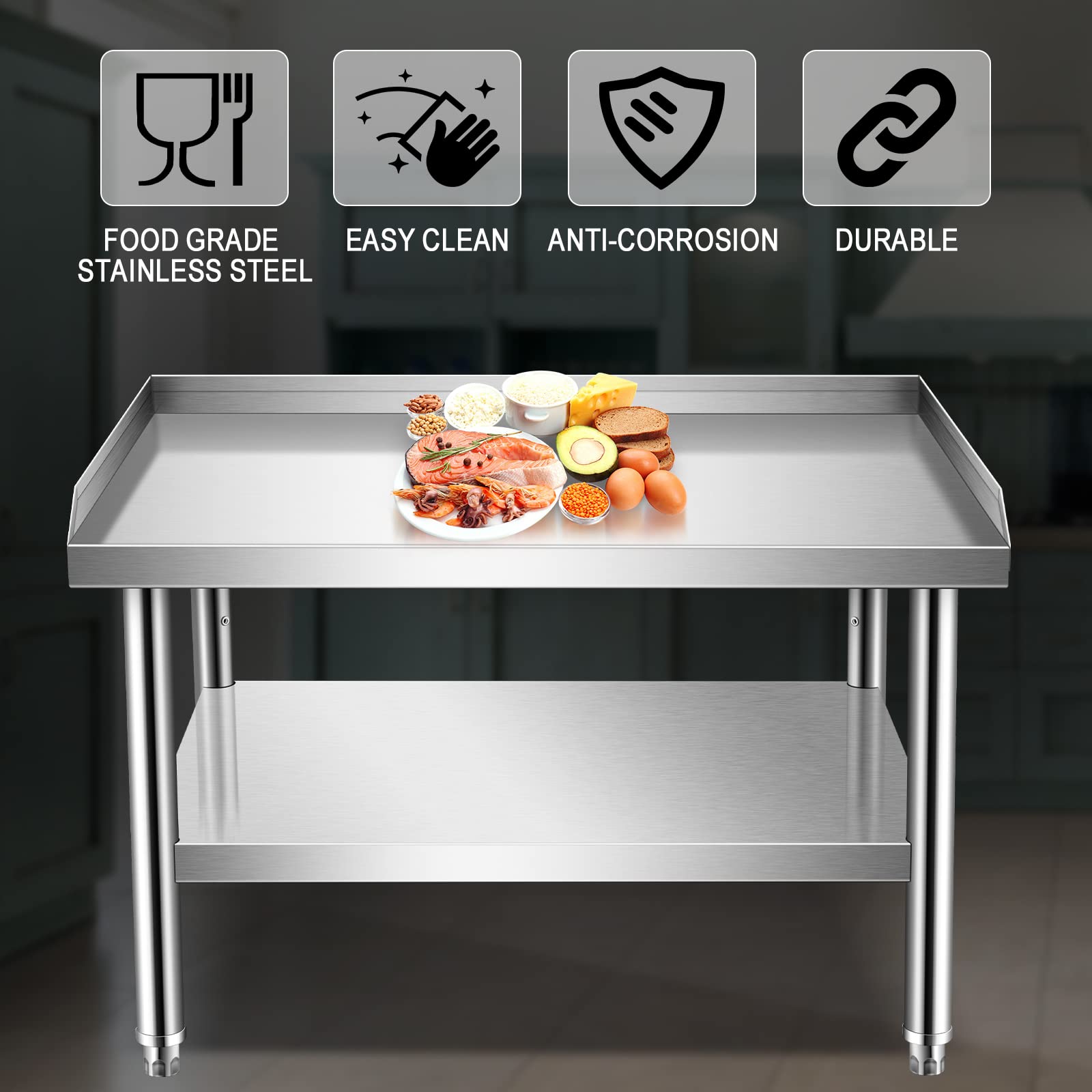 Stainless Steel Grill Stand with Adjustable Storage Shelf - 36x30x24