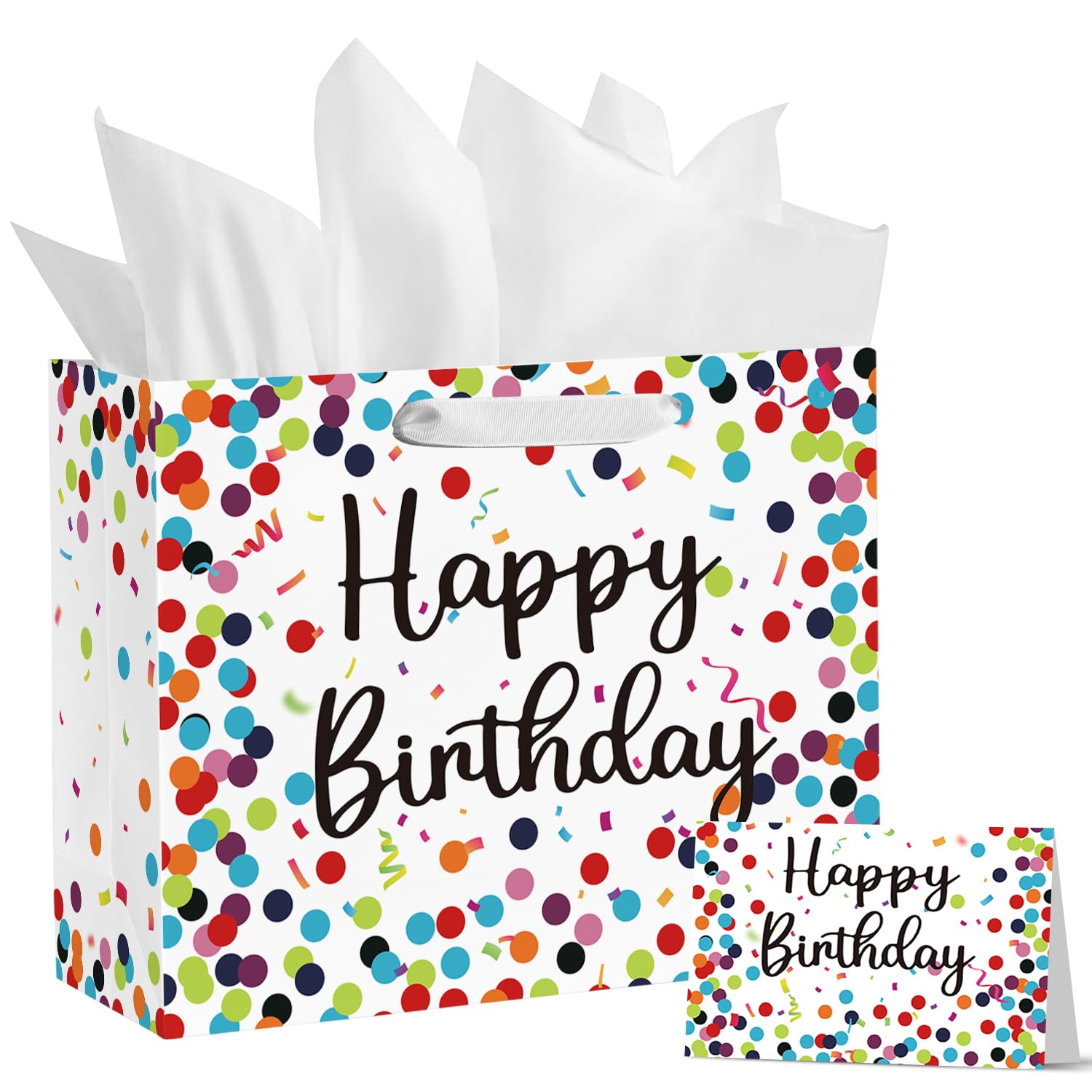 Horaldaily 13 Inch Large Birthday Gift Bags with Tissue Paper & Greeting Card - Premium Polka Dot Party Favor Bags for Men, Women & Kids - Perfect for Birthday Parties, Baby Showers & Special Occasions