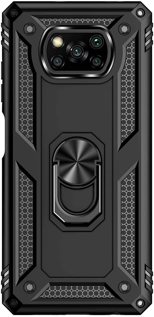**YaHan 2-Pack Heavy Duty Shockproof Case for Xiaomi Poco X3 NFC/X3 – 360° Rotating Ring Kickstand & Tempered Glass Screen Protector – Perfect for Work, Travel & Outdoor Activities**