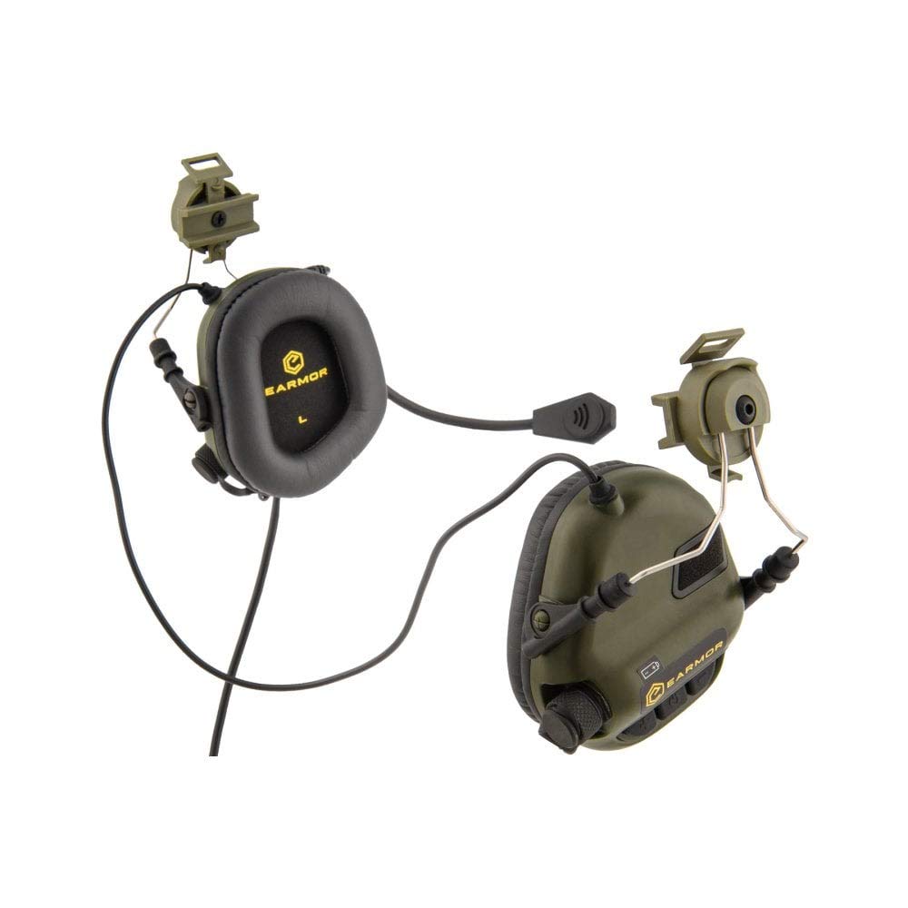 Earmor M32H Tactical Helmet Headset with 22dB NRR Hearing Protection, Fully Adjustable Olive Green Headphones - Perfect for Shooting Ranges, Airsoft & Military Training