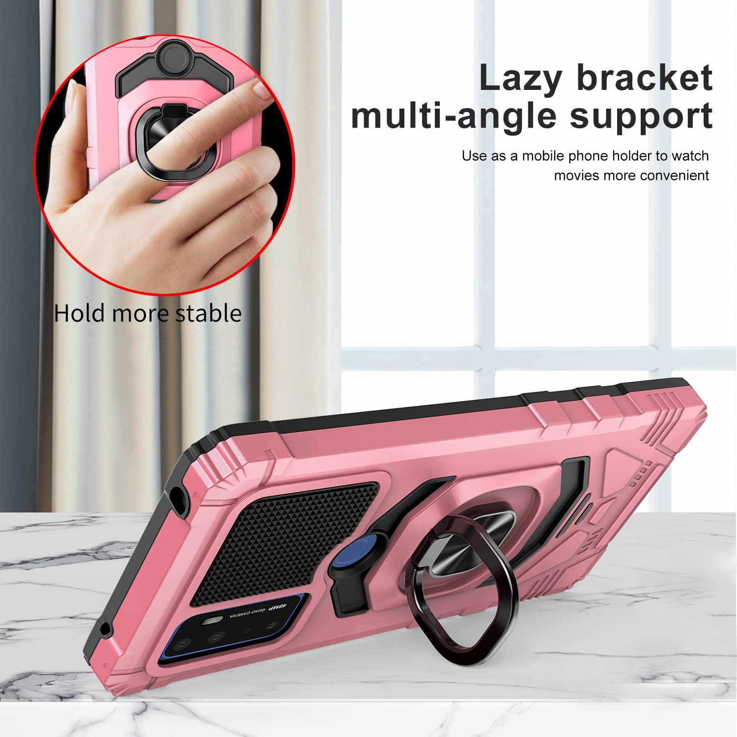 AT&T Radiant Max 5G / Cricket Dream 5G / Cricket Innovate 5G / AT&T Fusion 5G Case with Tempered Glass Screen Protector - Full Coverage, Shockproof, Magnetic Car Mount, Ring Stand - Rose Gold Protective Cover for Work, Travel & Everyday Use