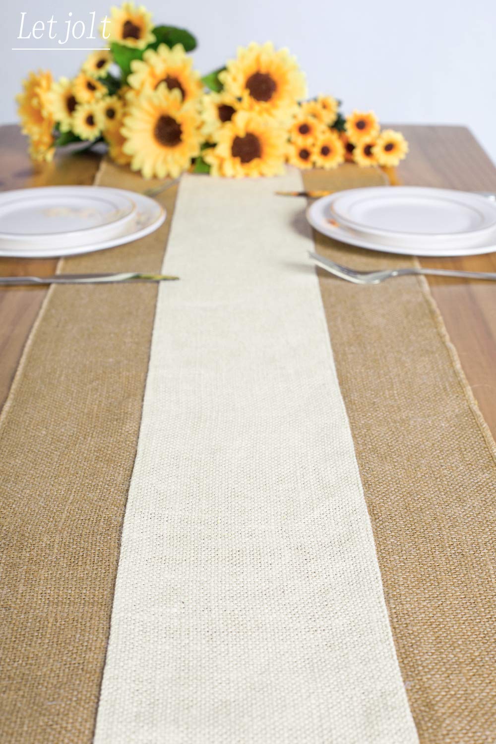 Letjolt Natural Burlap Table Runner 12x48 Inches - Farmhouse Thanksgiving & Christmas Table Decor, Jute Woven Fabric for Rustic Dining, Wedding, and Holiday Parties