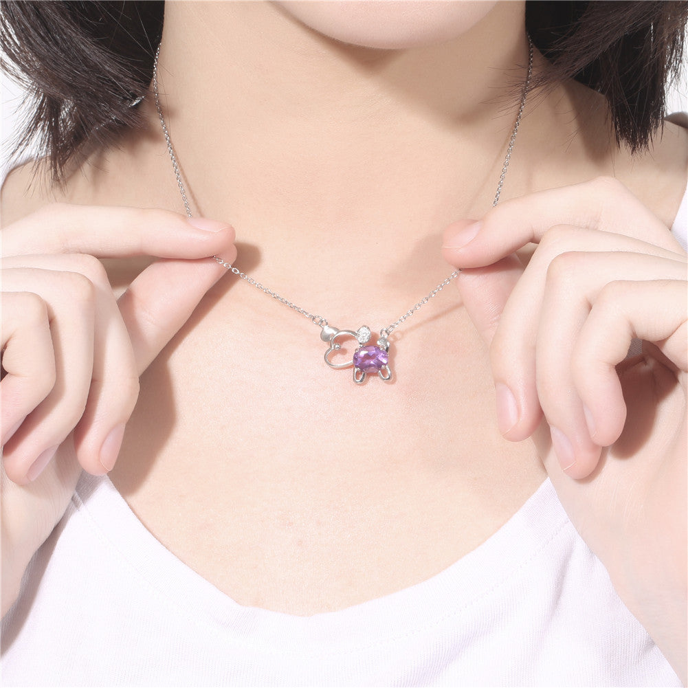 MABELLA 925 Sterling Silver Dog Pendant Necklace with Natural Blue Topaz & Amethyst Gemstones - Perfect Gift for Pet Lovers & Jewelry Enthusiasts | Birthday, Anniversary, Valentine's Day Present