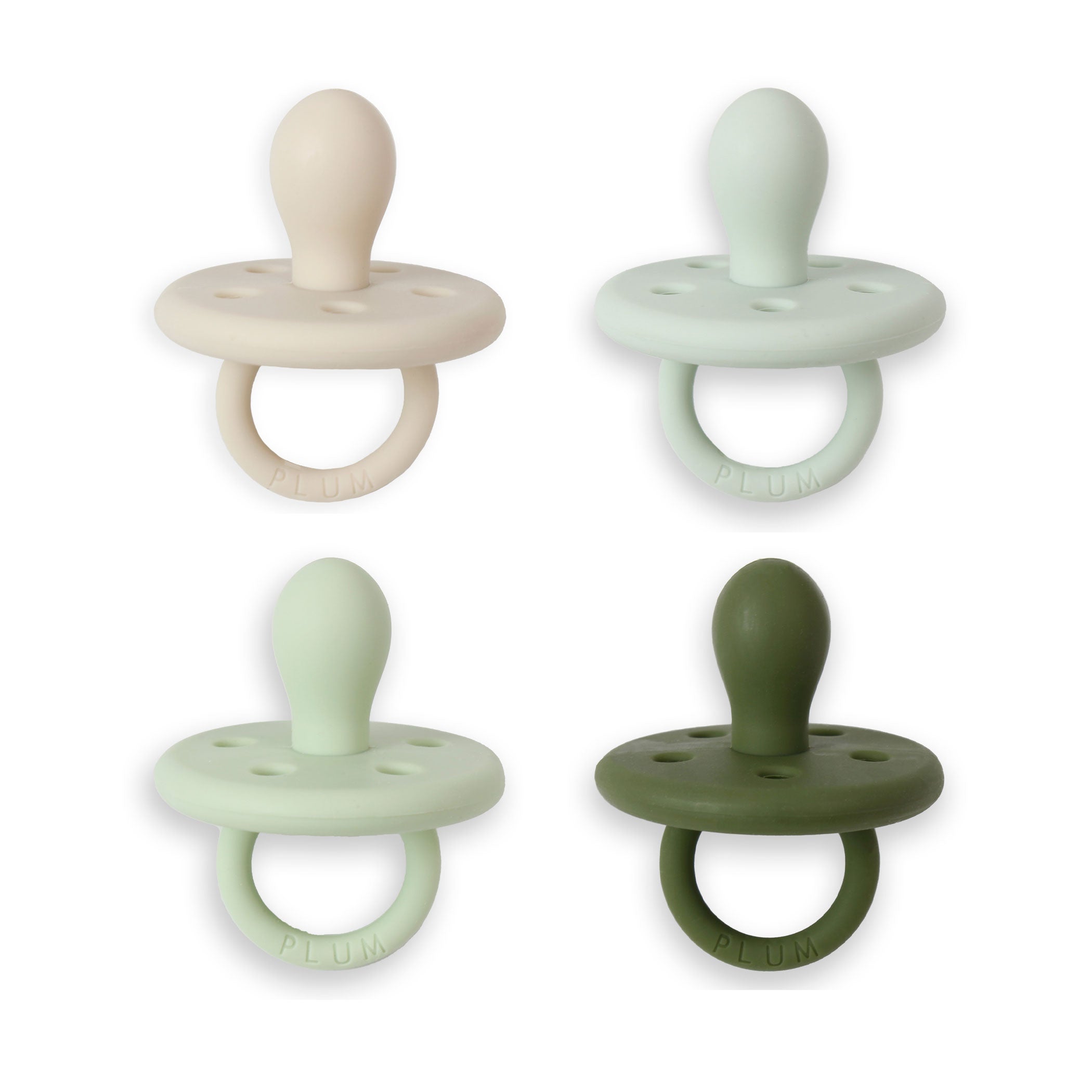 4 Pack Silicone Soothers for Babies - Green Sand, Eucalyptus, Olive & Pesto Colors | Gentle Teething Relief for Infants | Perfect for Daycare, Travel & Home Use