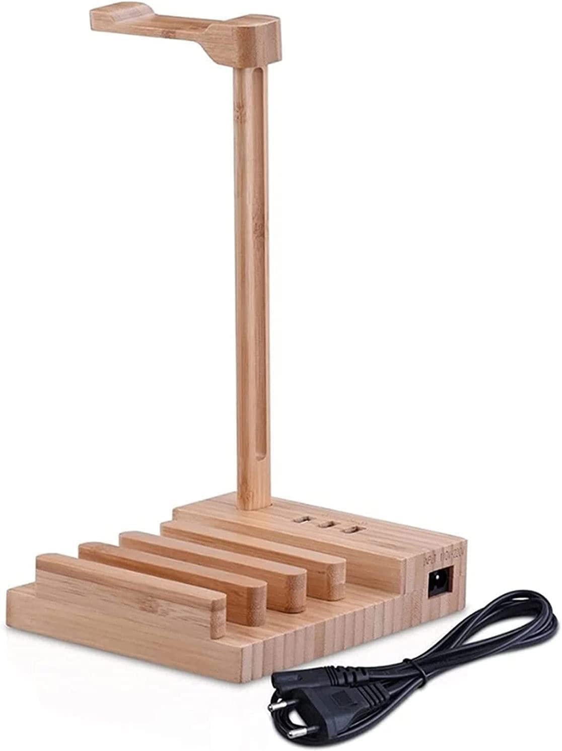 BOGAZY Wooden Headphone Stand with 3 USB Charging Ports - 2-in-1 Desk Organizer for Headset & Phone Holder - Perfect for Home Office, Gaming Setup, and Workspace Organization