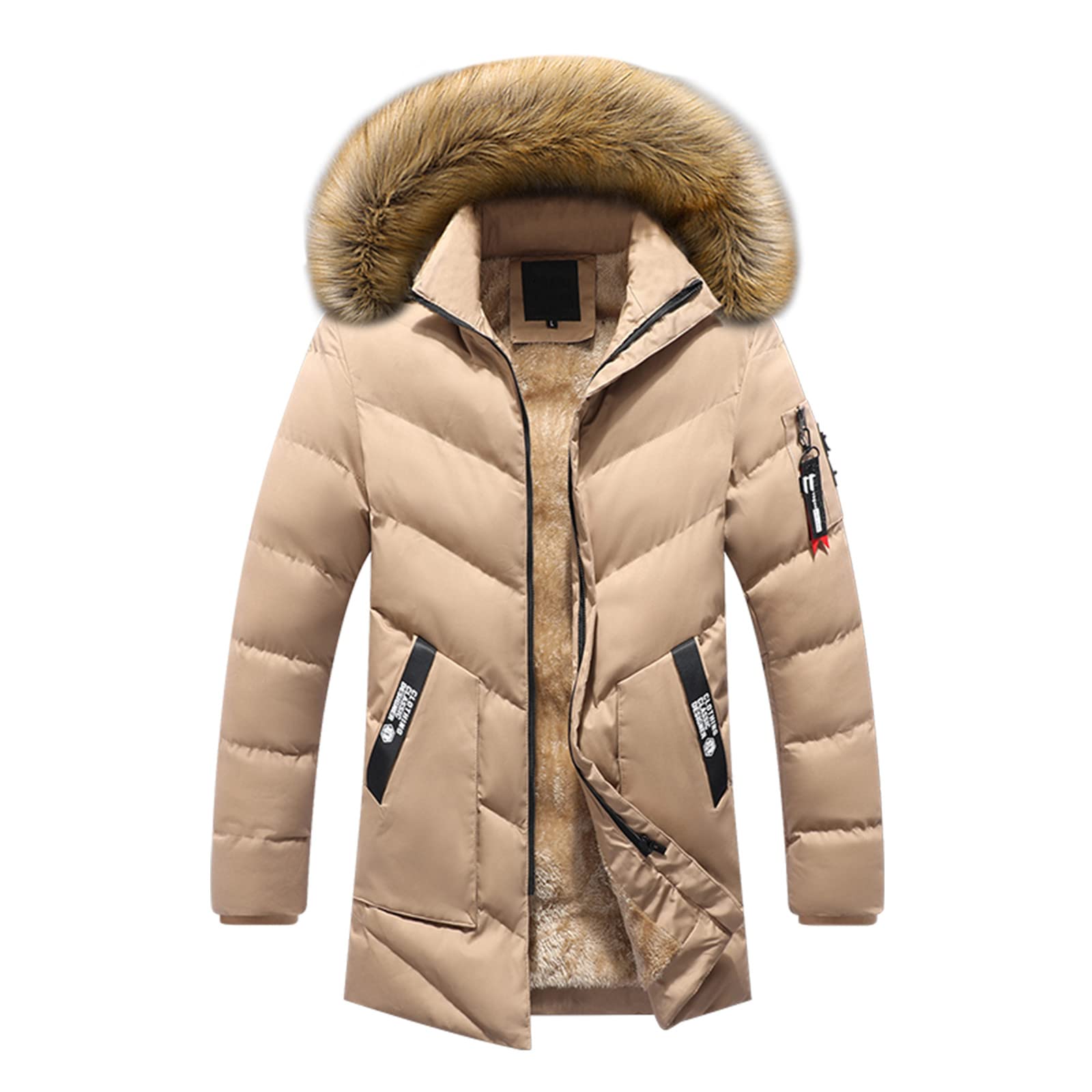 Men's Tall Black Solid Collar Jacket - Long Sleeve Plush Hooded Winter Coat for Cold Weather | Perfect for Outdoor Activities & Casual Wear