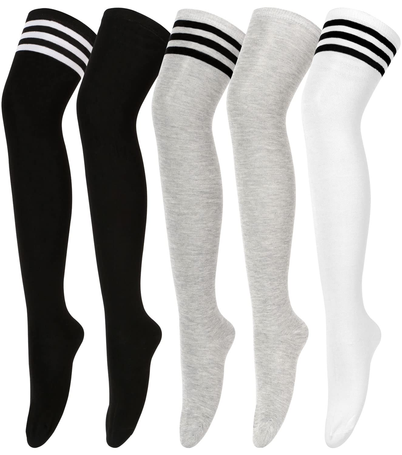 Women's Thigh High Socks - Striped Over Knee Stockings for Cosplay & Daily Wear