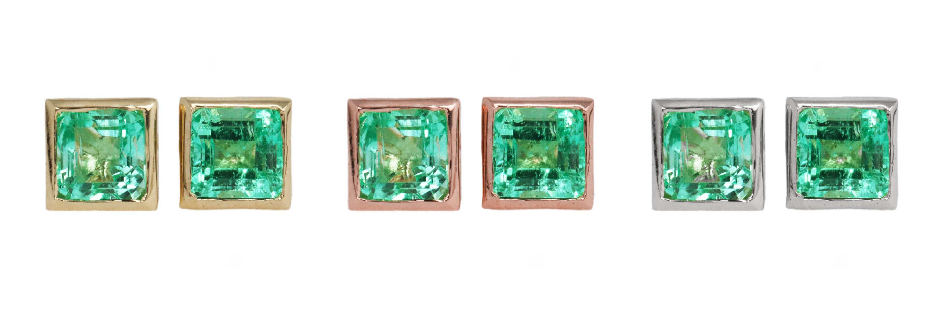 0.90tcw Princess Cut Natural Emerald Bezel Set Stud Earrings in 14K Gold - Elegant Jewelry for Women, Perfect for Weddings, Parties & Everyday Wear