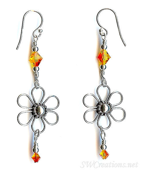 Stunning Fire Opal Floral Crystal Earrings for Women – Elegant Dangle Earrings for Parties, Weddings & Special Occasions