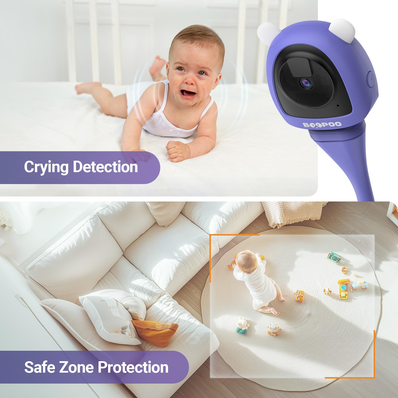 Smart Baby Monitor with AI - Contact-Free Breathing Tracker, Cry Detection & Safe Zone Alerts | 2K HD Video Camera with Night Vision | 2-Way Audio & Soothing Sounds | No Monthly Fee | Crib Mount | Perfect for Nursery, Daycare & Travel
