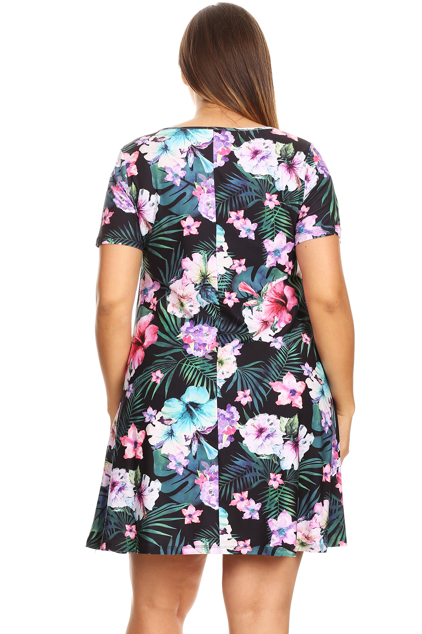 ICONOFLASH Women's Floral Print Casual Summer Dress with Pockets - Short Sleeve Comfortable A-Line Sundress for Beach, Vacation & Everyday Wear
