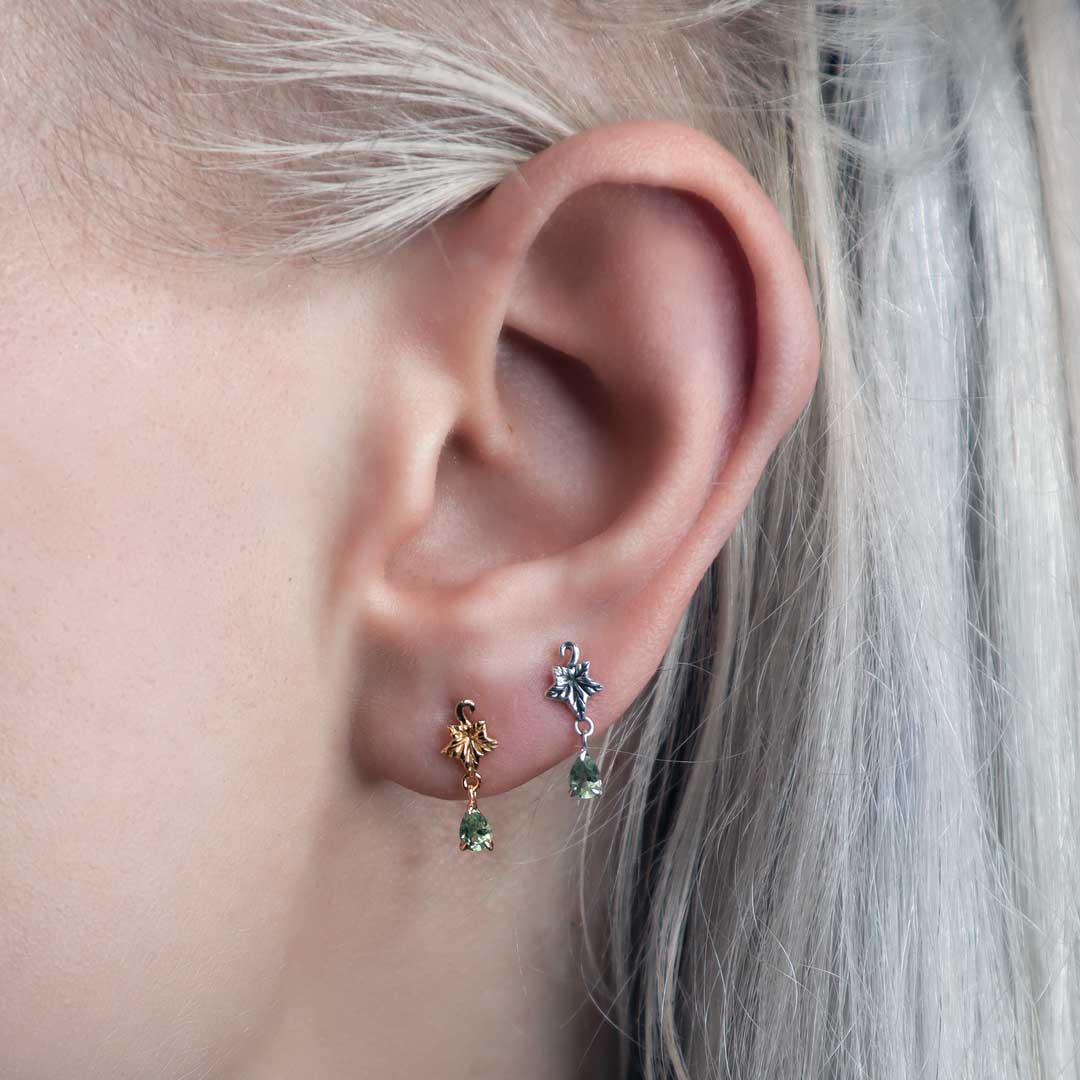 FERONIA Silver Ivy Leaf Peridot Stud Earrings - Elegant Green Gemstone Jewelry for Women, Perfect for Everyday Wear, Parties & Special Occasions