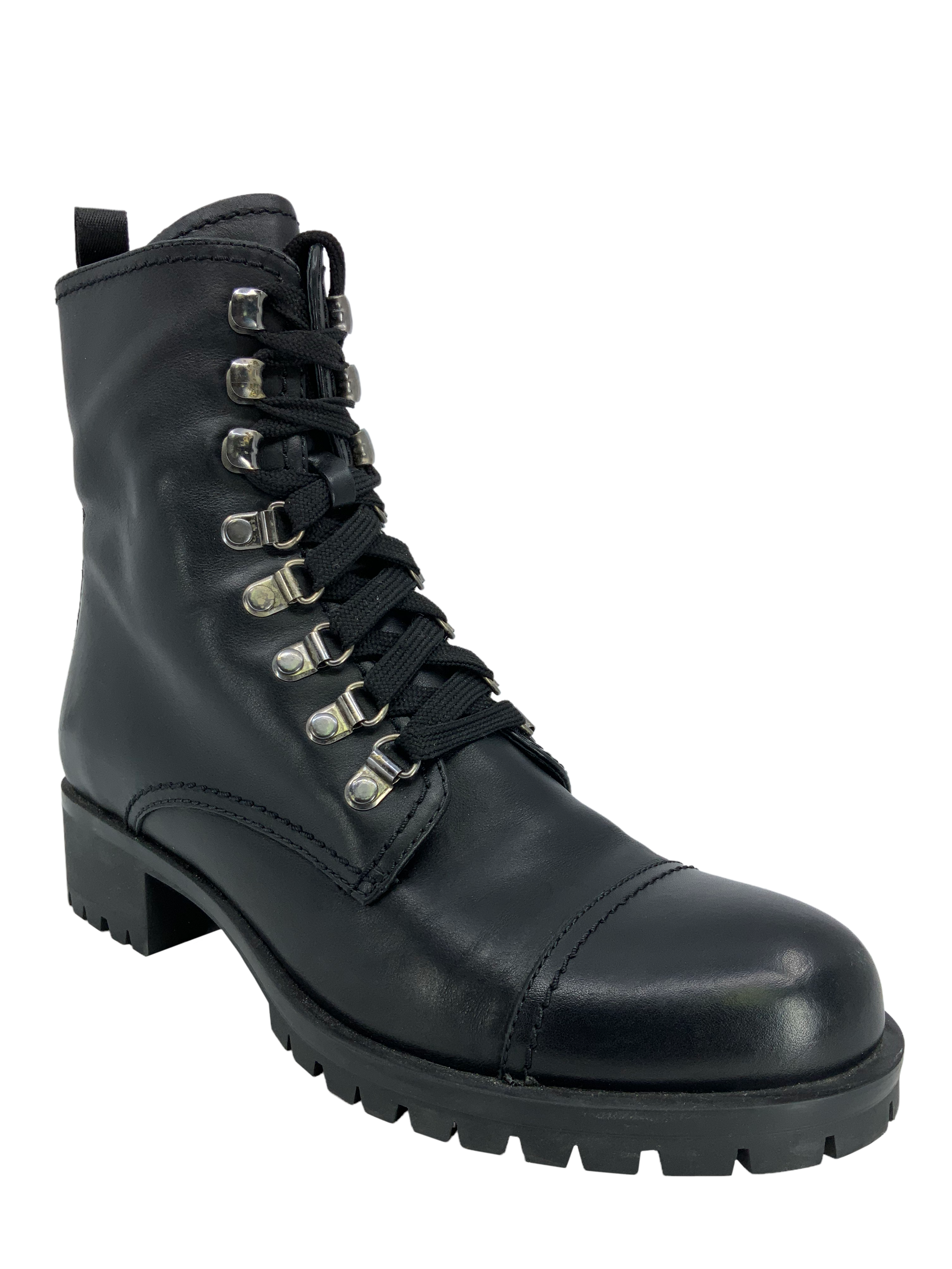 PRADA Genuine Leather Military Boots for Men - Size 9 US, Lace-Up Combat Style - Perfect for Urban Fashion & Outdoor Adventures