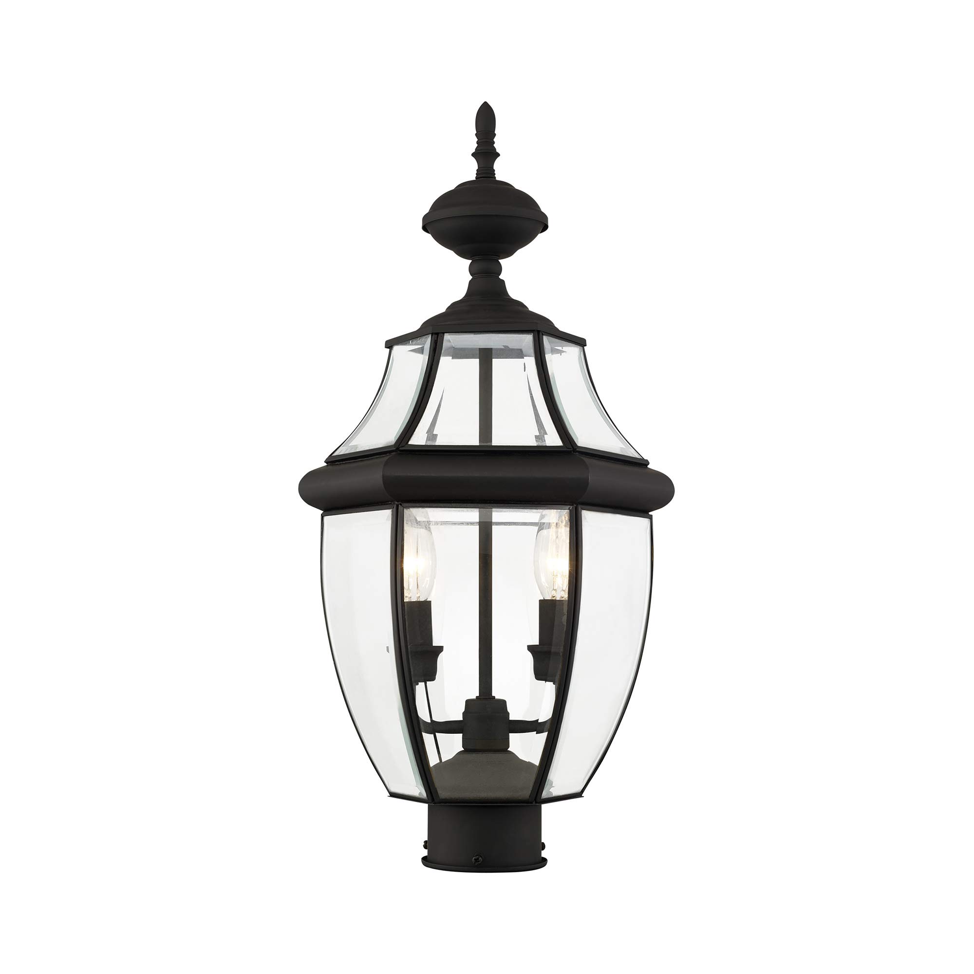 Livex Lighting 2254-04 Monterey 2-Light Outdoor Wall Sconce - Black Solid Brass Post Head with Clear Beveled Glass - Perfect for Porch, Patio, and Garden Lighting