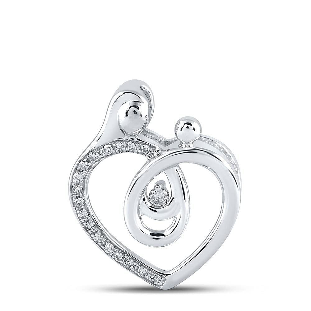 10K White Gold Women's Round Diamond Heart Pendant Necklace - 1/8 Cttw - Perfect Gift for Mom, Valentine's Day & Anniversary Jewelry