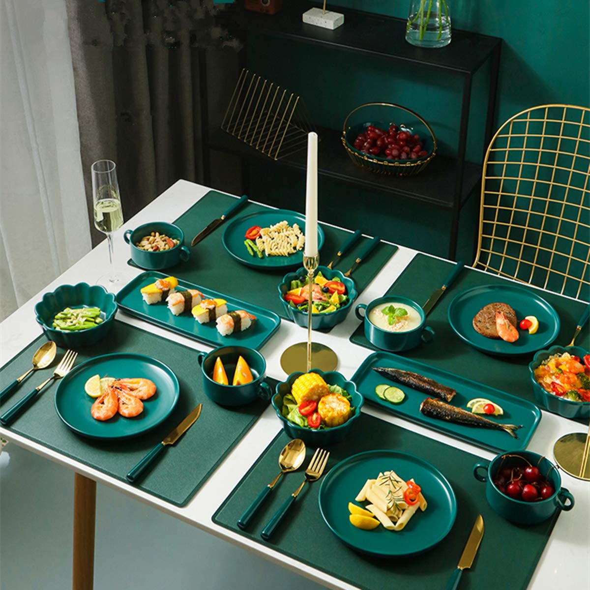 Matte Ceramic Appetizer Plates 6 Inch - Set of 4 Small Mini Dessert Plates, Microwave & Oven Safe - Perfect for Snacks, Bread, Butter, Pie, Cake & Cat Dishes - Elegant Green Color - Ideal for Dinner Parties, Tea Time & Pet Feeding