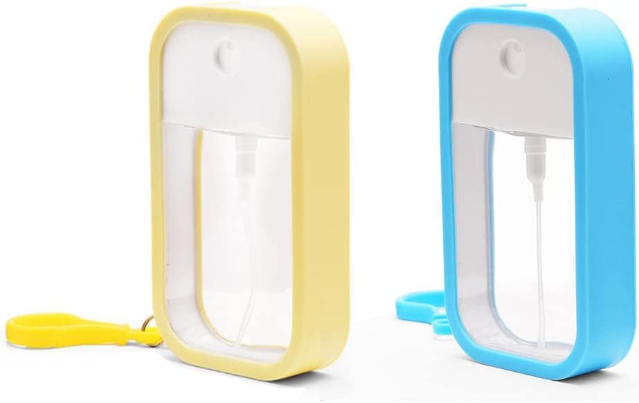 **Elegious 55ml Square Plastic Travel Spray Bottles (Pack of 2) - Refillable for Hair, Face, Cleaning Solutions, Perfume, Liquid Cosmetics, Essential Oils & Plants - Multicolor | Perfect for Travel, Home & Salon Use**